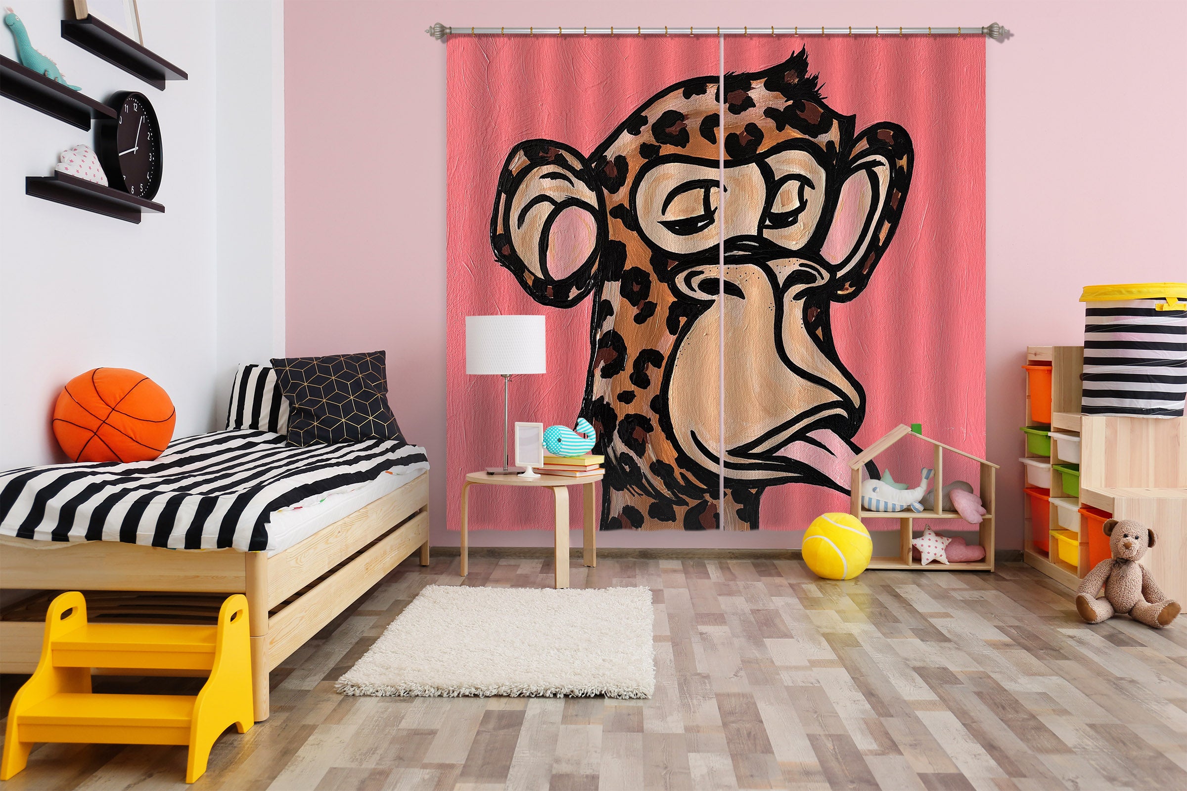3D Giraffe Monkey 388 Jacqueline Reynoso Curtain Curtains Drapes