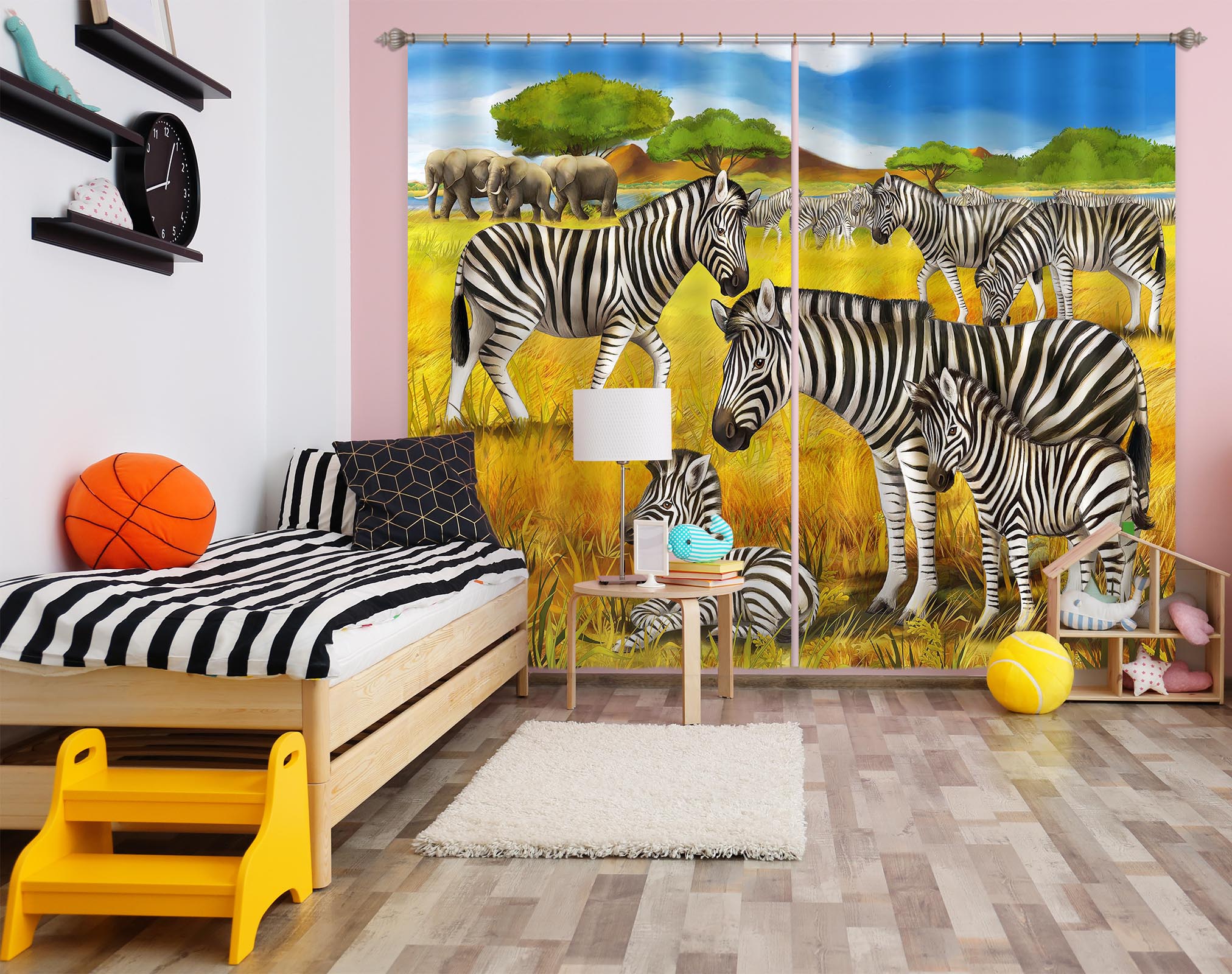 3D Steppe Zebra 798 Curtains Drapes