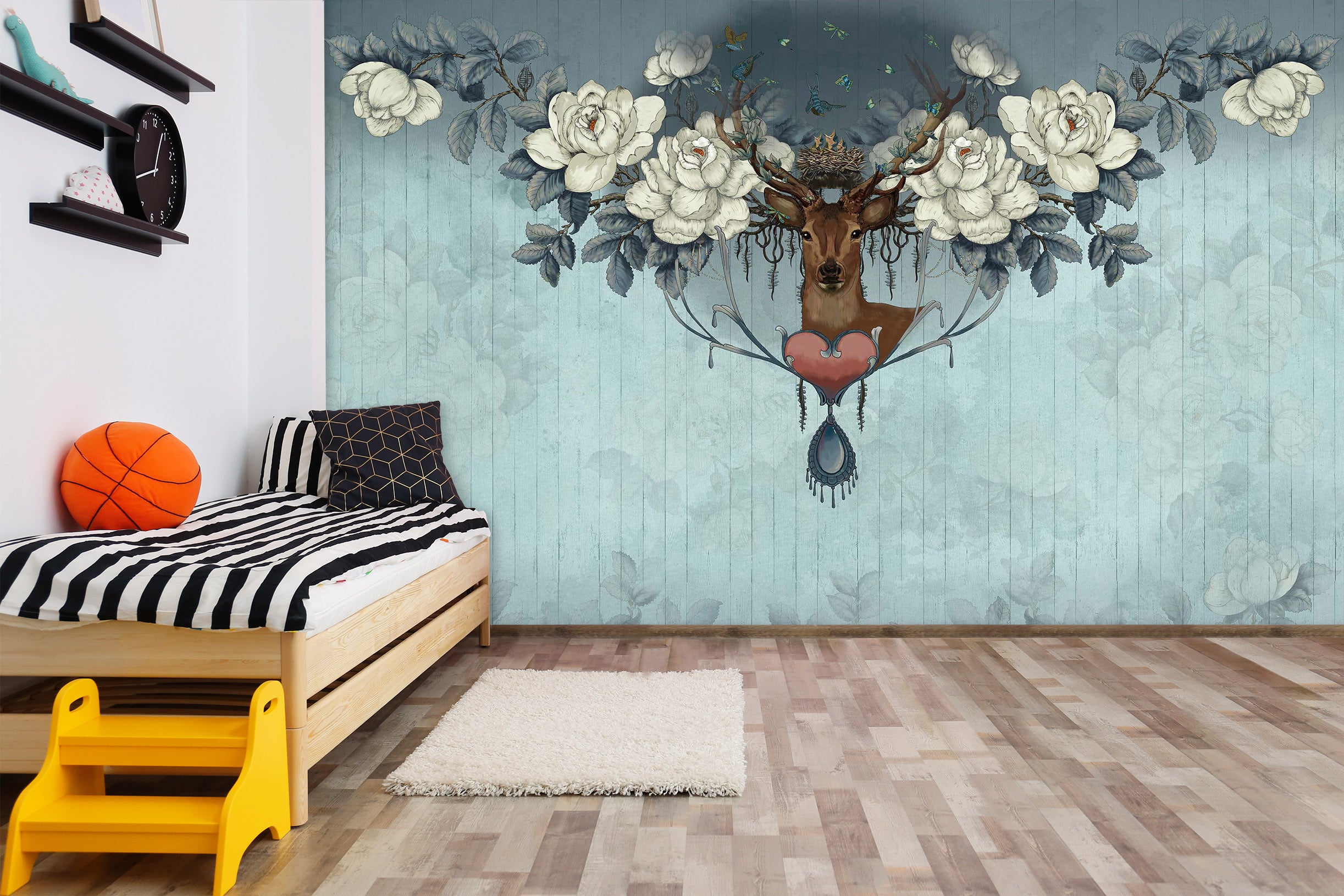 3D Fawn Flowers 1603 Wall Murals