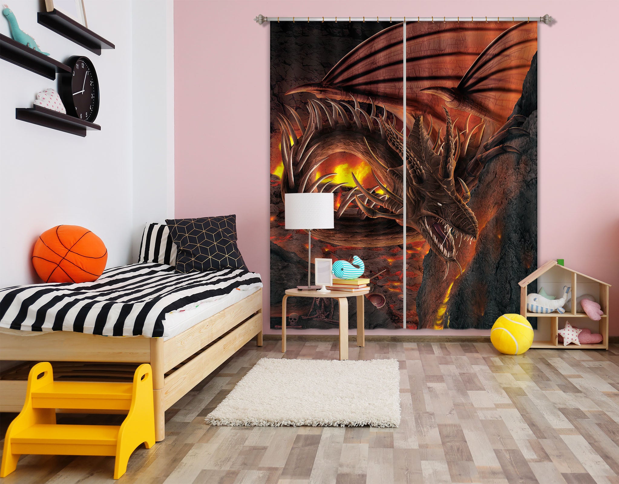 3D HellFire Dragon 042 Vincent Hie Curtain Curtains Drapes