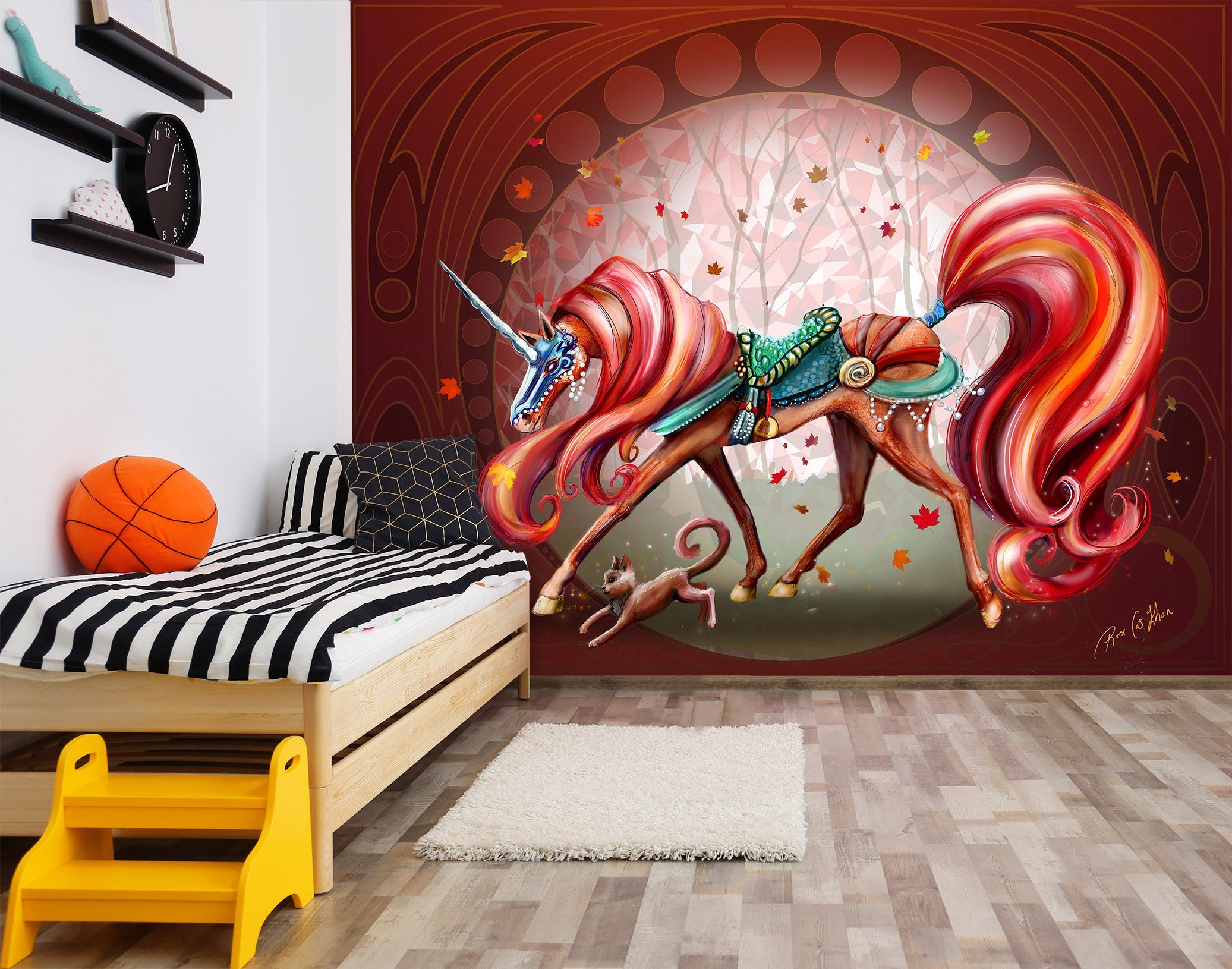 3D Red Unicorn 101 Rose Catherine Khan Wall Mural Wall Murals