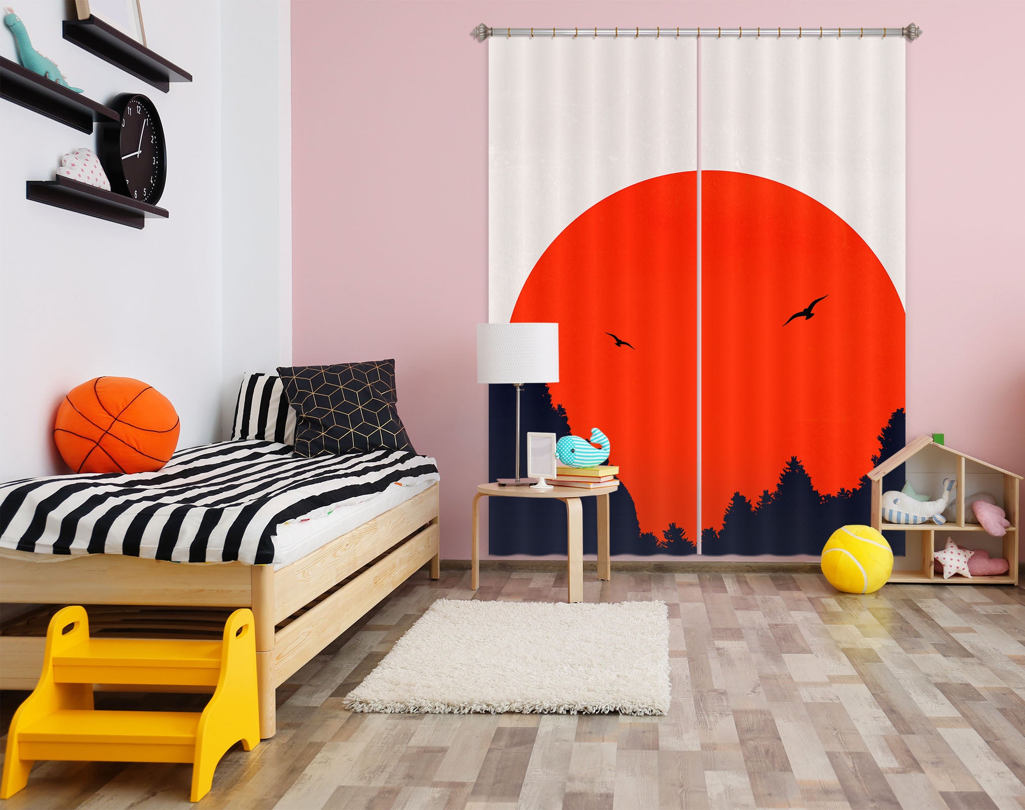 3D Red Sun Forest 1133 Boris Draschoff Curtain Curtains Drapes