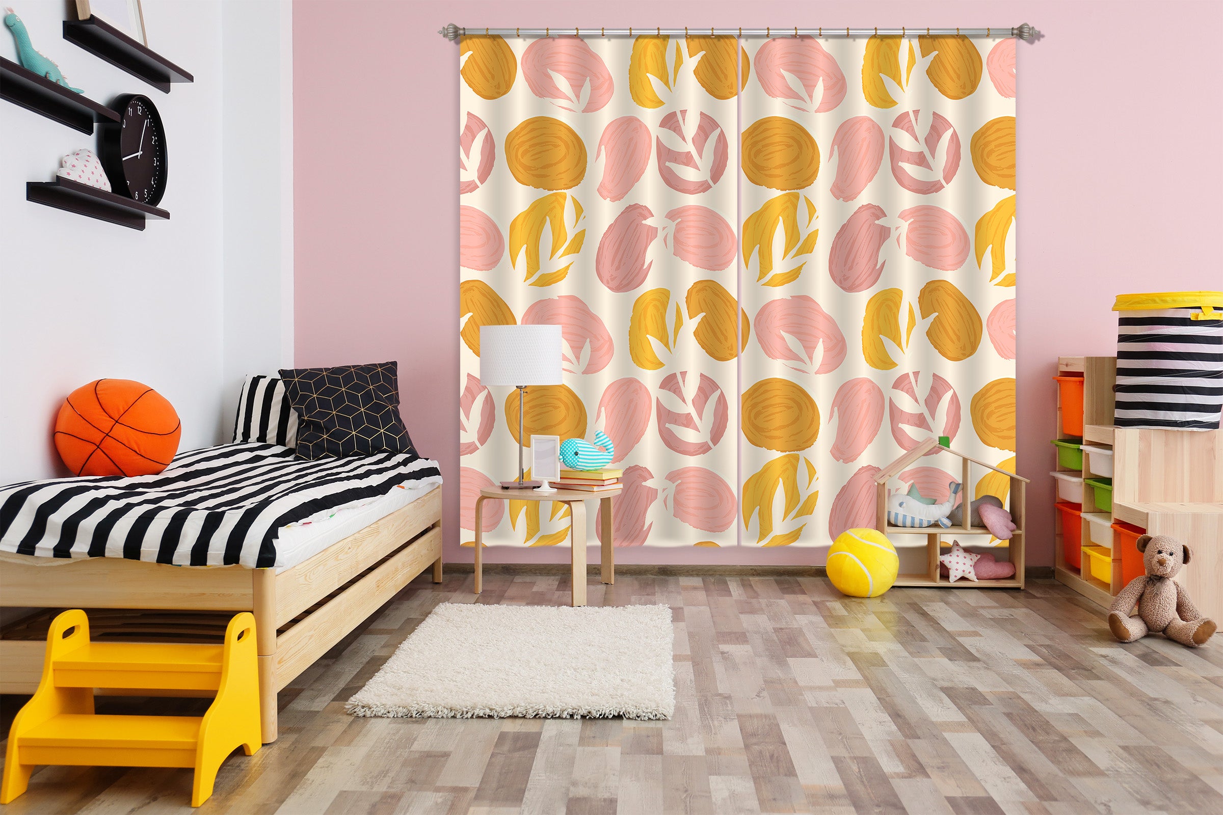 3D Pink Yellow Circle 11173 Kashmira Jayaprakash Curtain Curtains Drapes