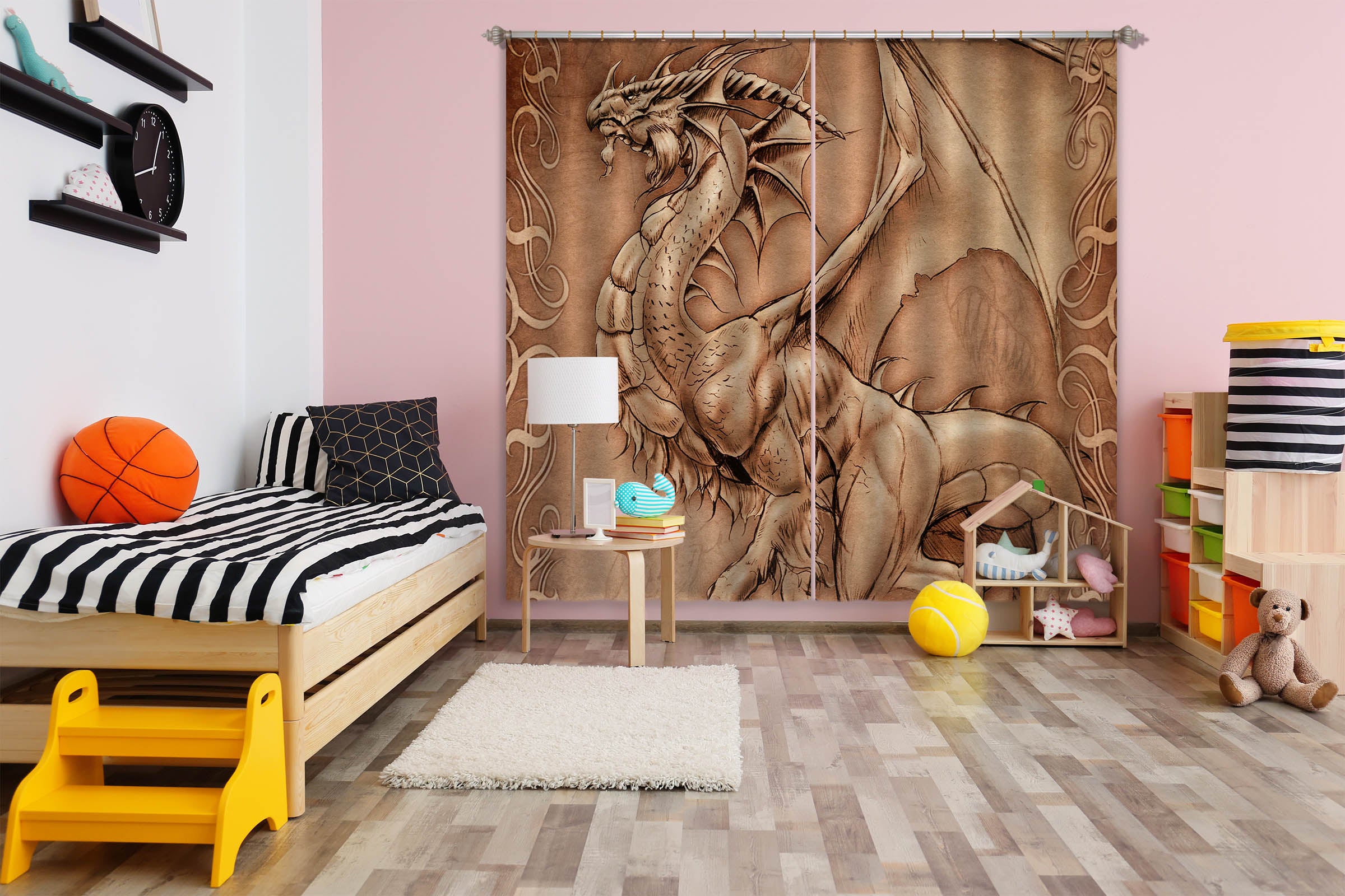 3D Dragon Painting 5079 Tom Wood Curtain Curtains Drapes