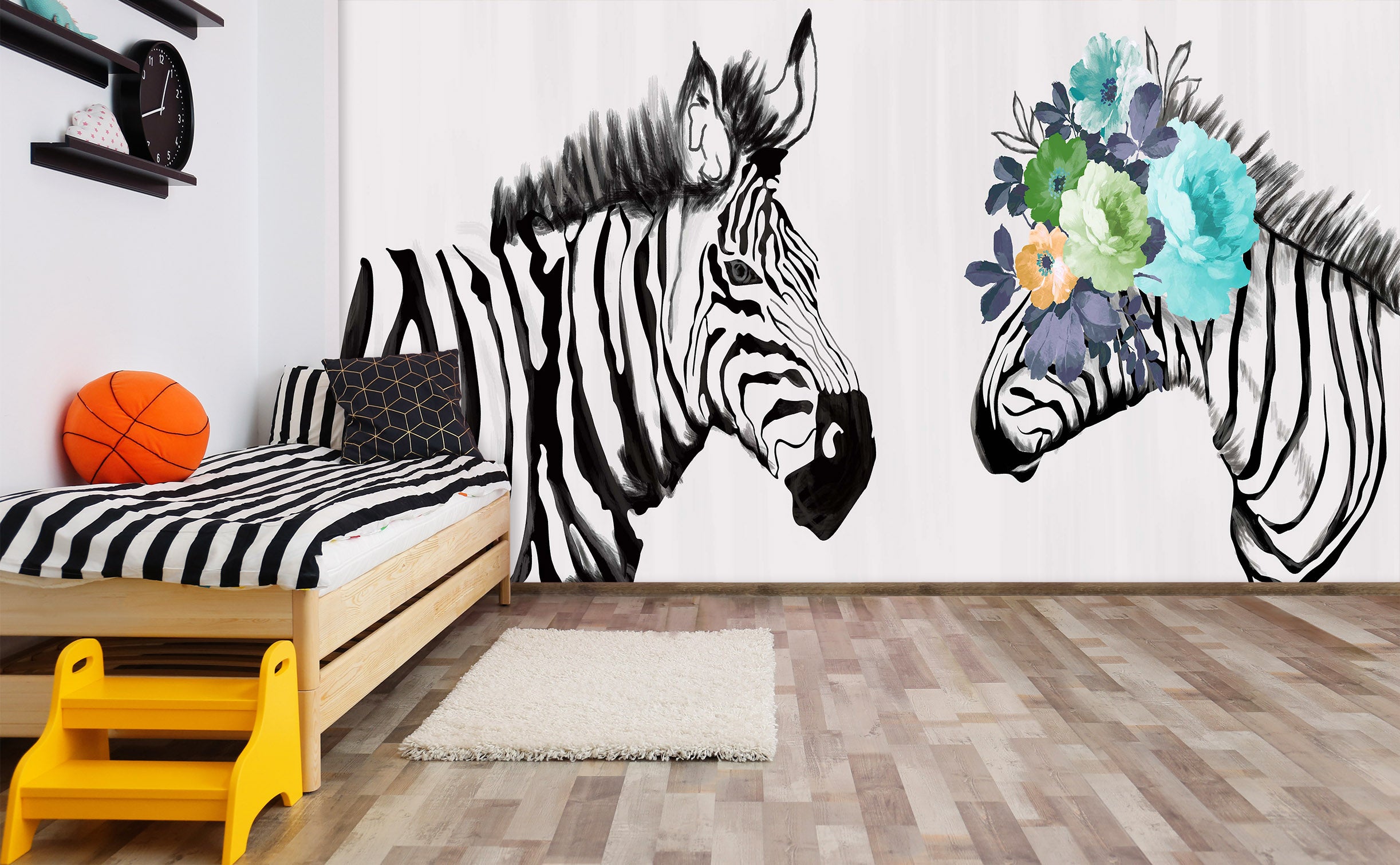 3D Flower Zebra 1641 Wall Murals