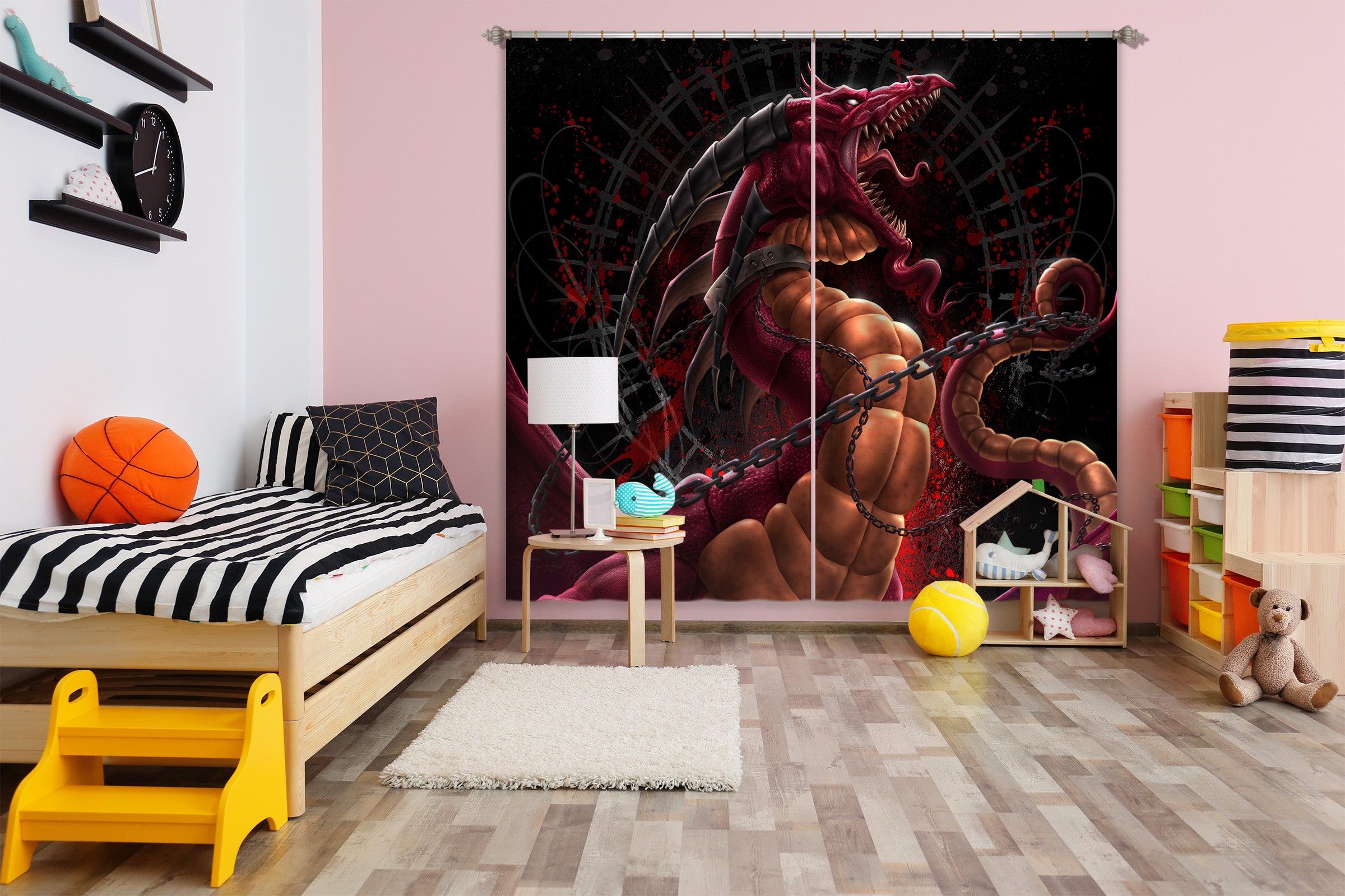 3D Red Dragon Chain 5089 Tom Wood Curtain Curtains Drapes