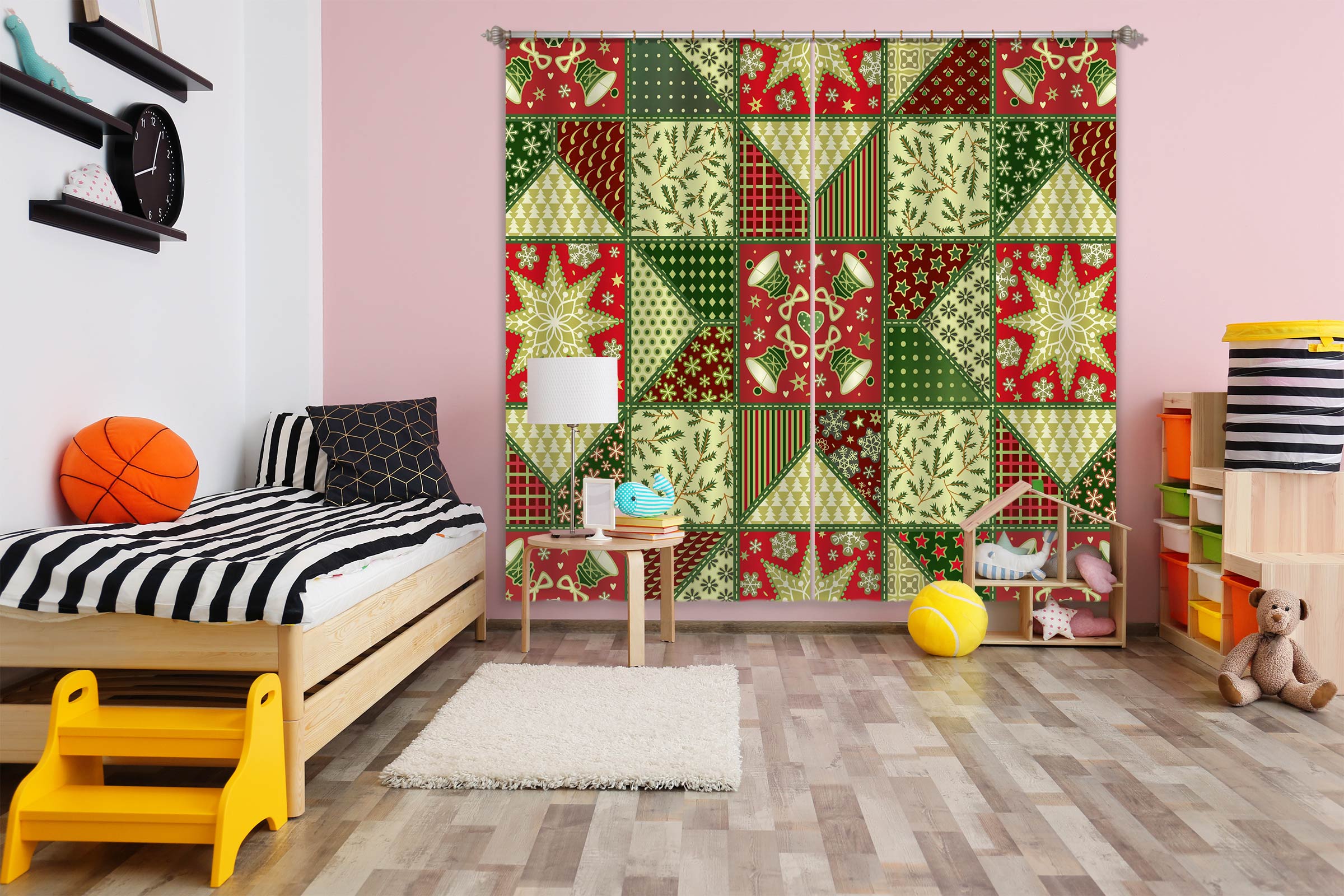 3D Green Pattern 53103 Christmas Curtains Drapes Xmas