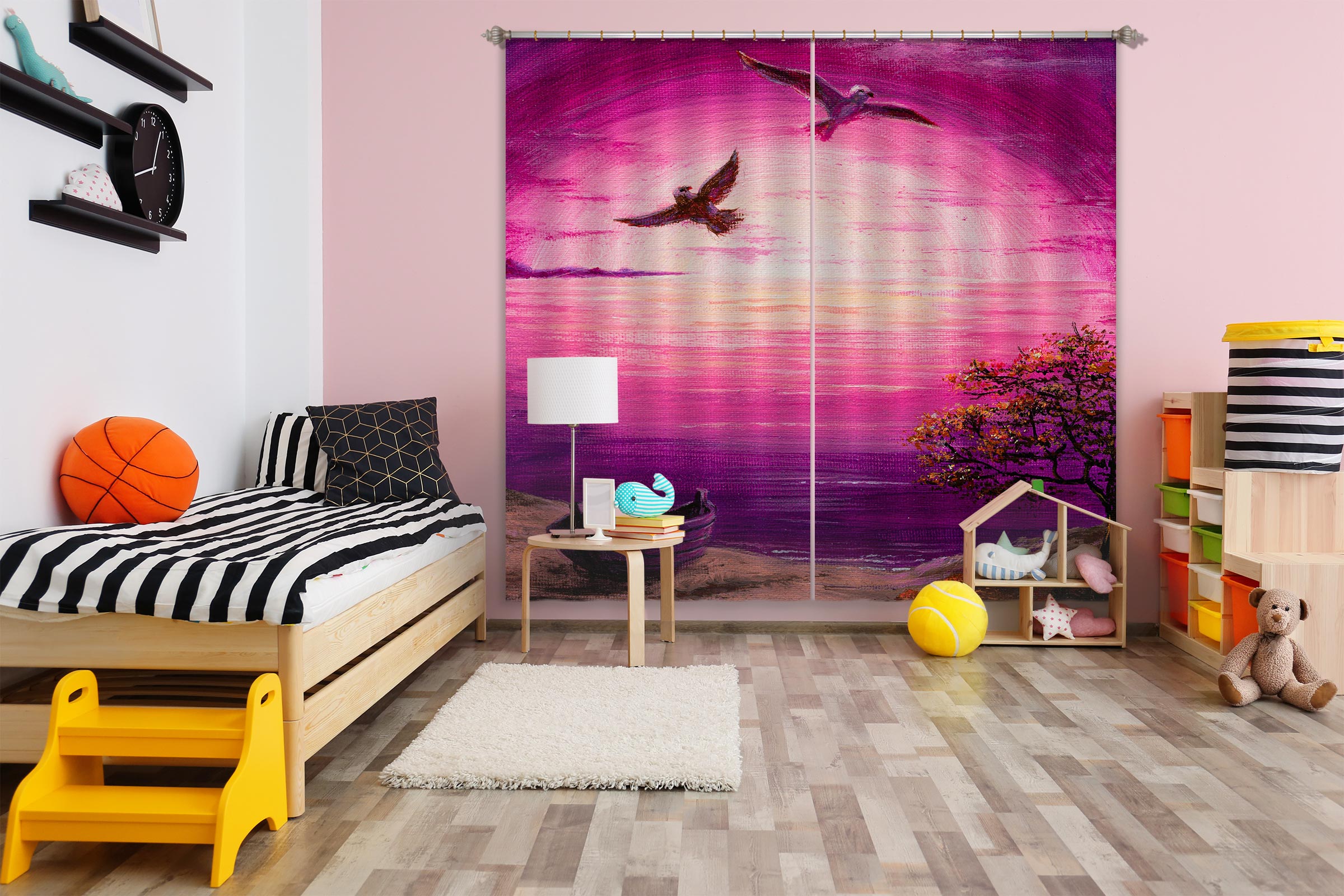 3D Pink Sky Eagle 1720 Marina Zotova Curtain Curtains Drapes