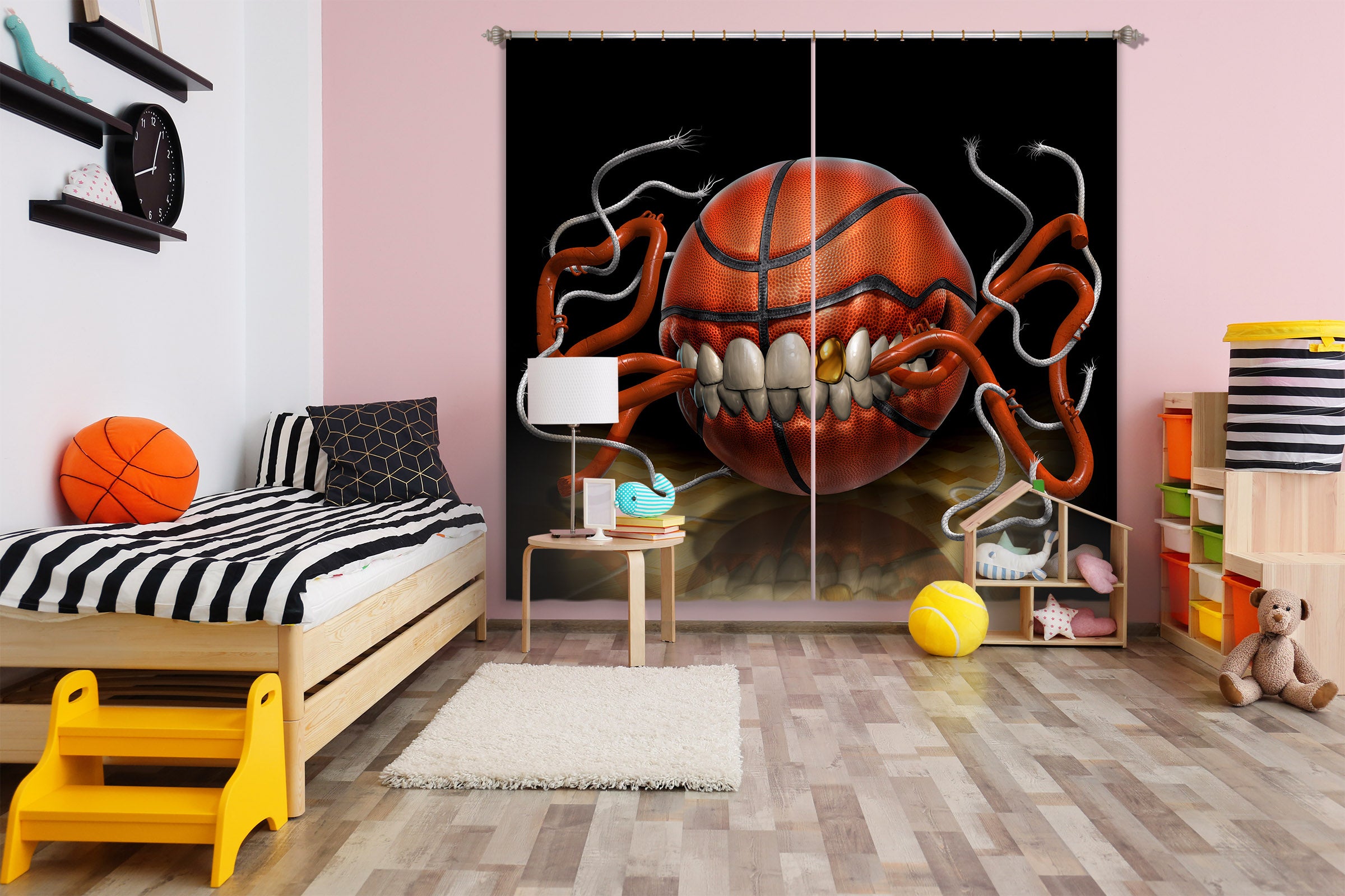 3D Teeth Basketball 5046 Tom Wood Curtain Curtains Drapes