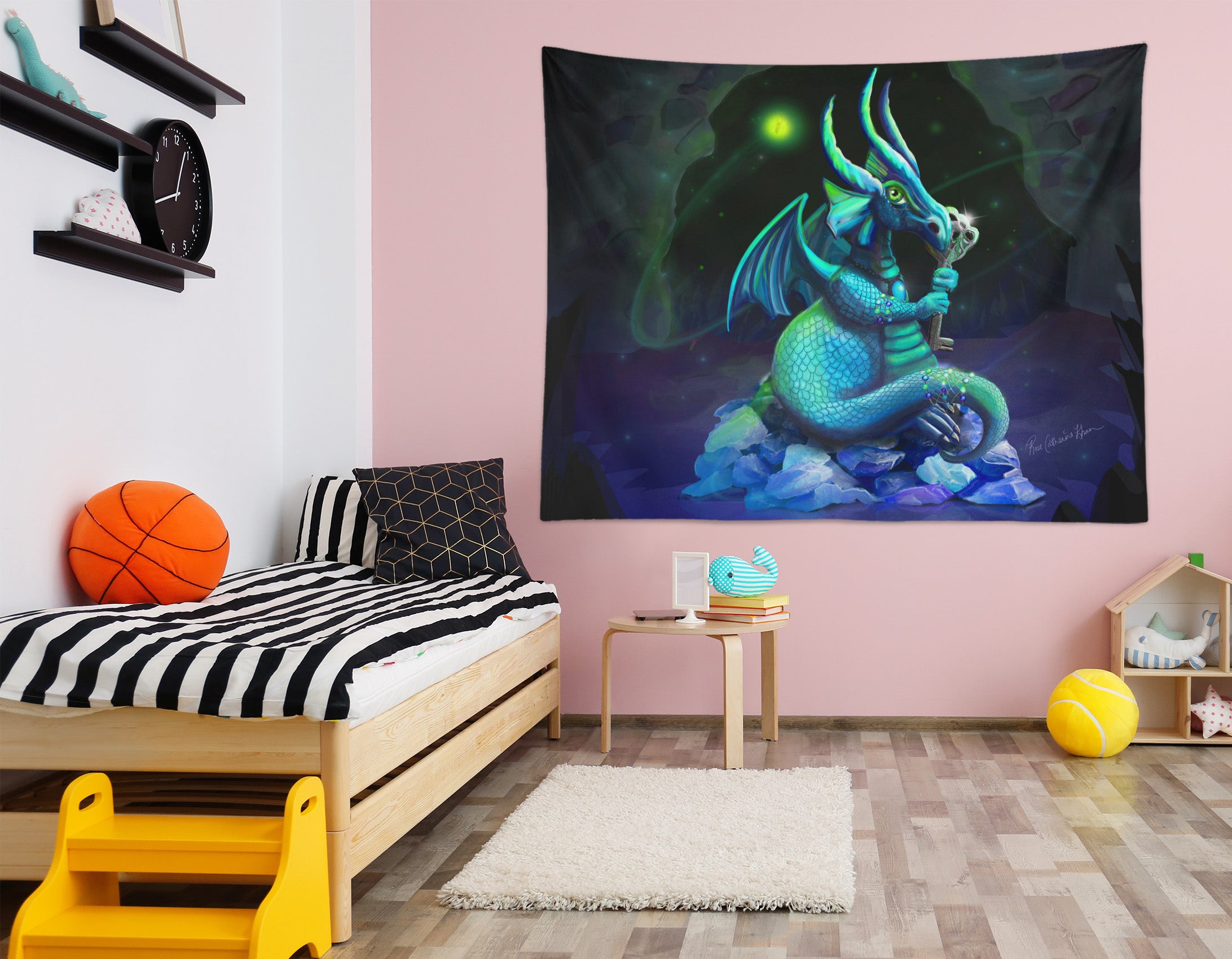 3D Green Dragon 943 Rose Catherine Khan Tapestry Hanging Cloth Hang