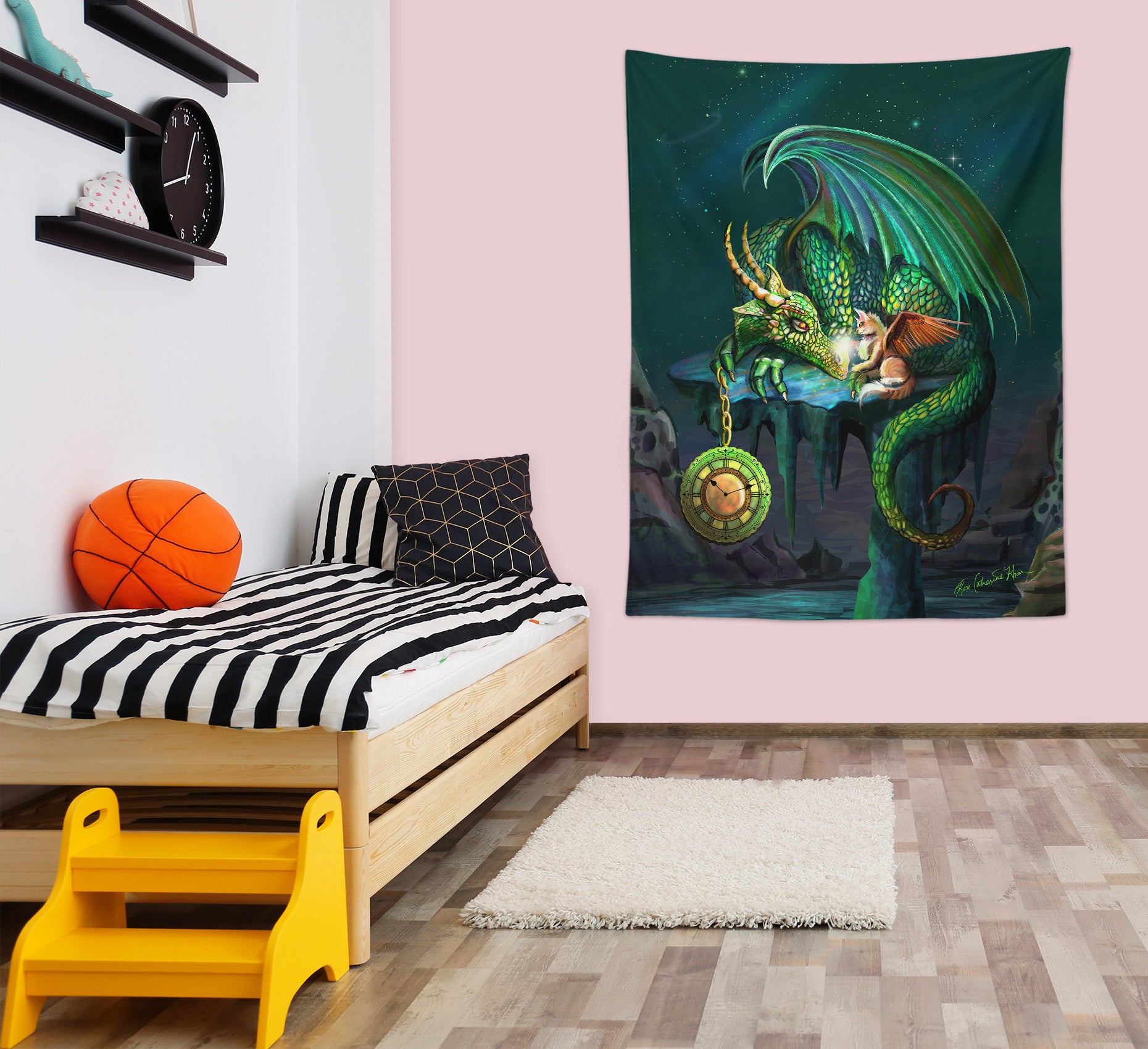 3D Green Dragon Wings 5218 Rose Catherine Khan Tapestry Hanging Cloth Hang