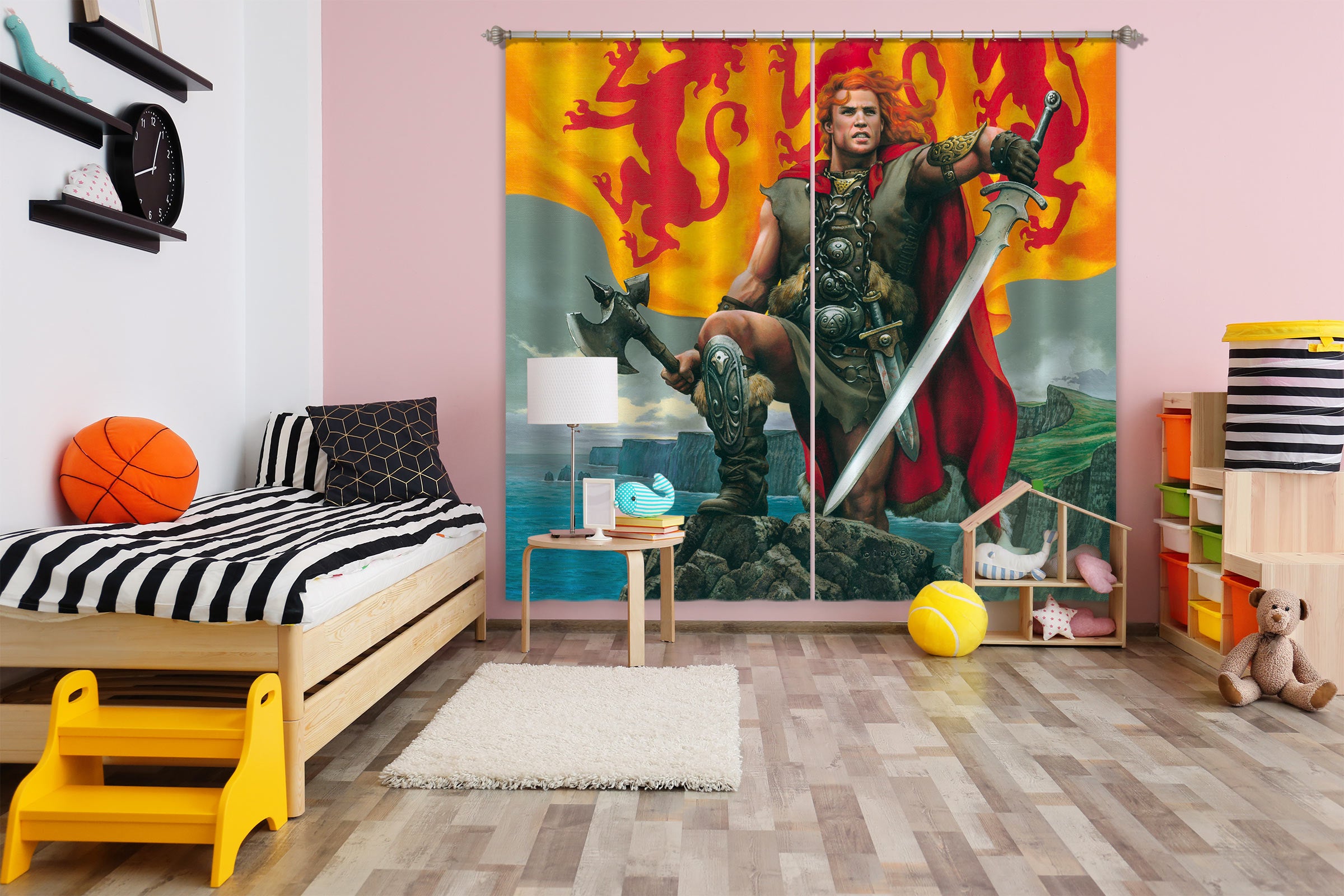 3D Soldier With Sword Flag 7177 Ciruelo Curtain Curtains Drapes