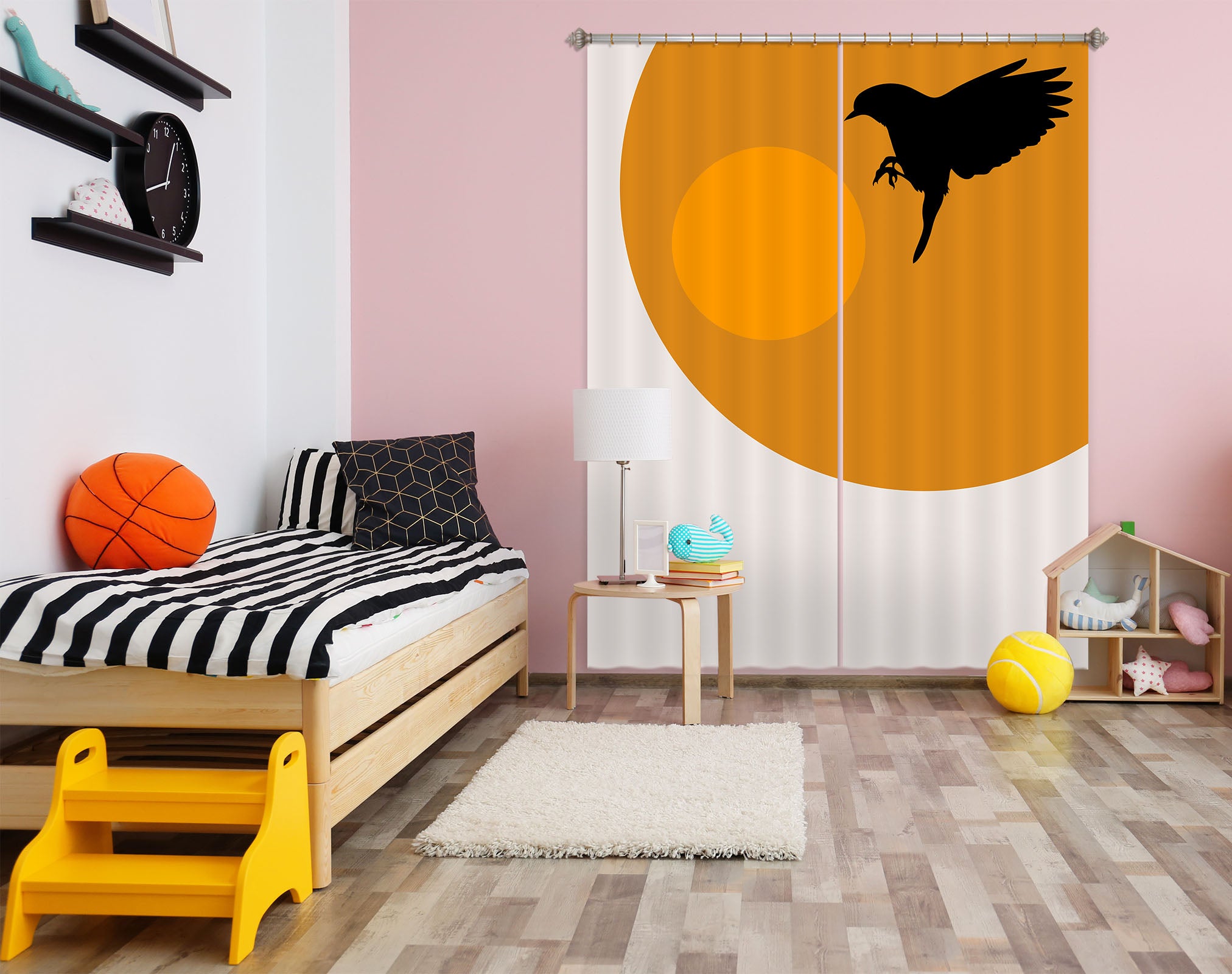 3D Yellow Sun Bird 1118 Boris Draschoff Curtain Curtains Drapes