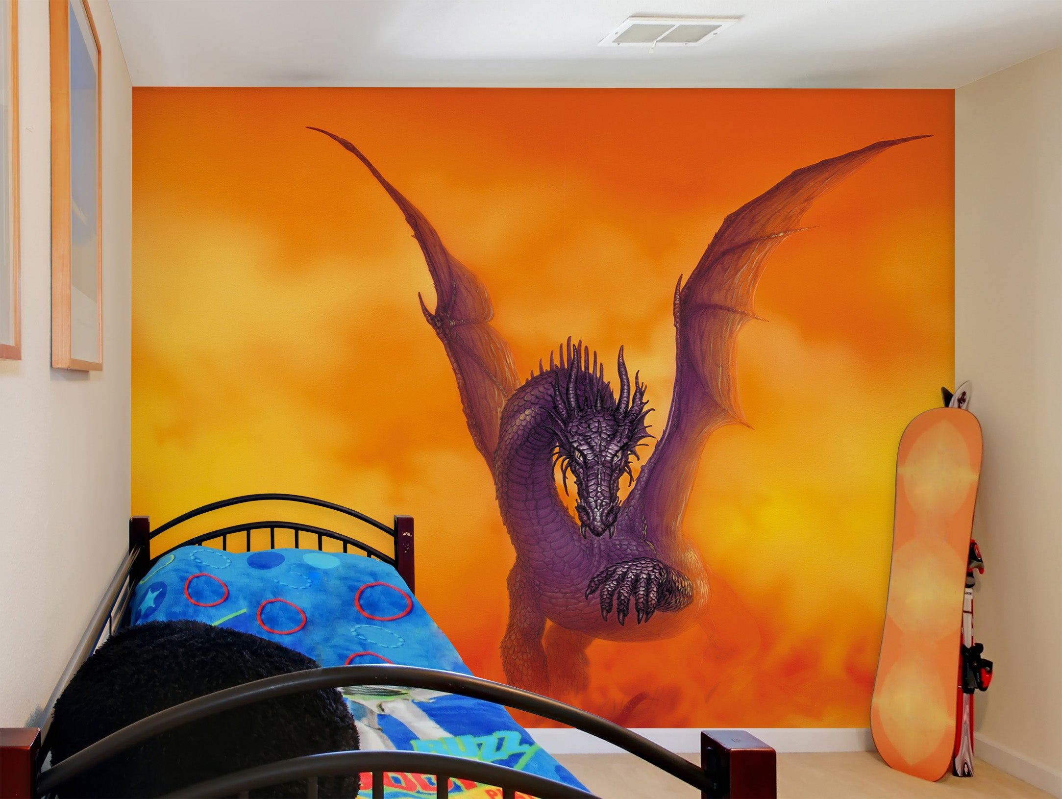 3D Orange Sky Purple Dragon 7046 Ciruelo Wall Mural Wall Murals