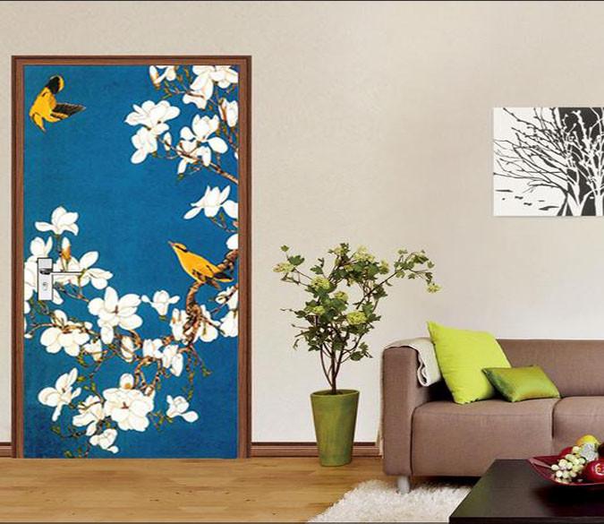 3D flowering branches The bird door mural Wallpaper AJ Wallpaper 