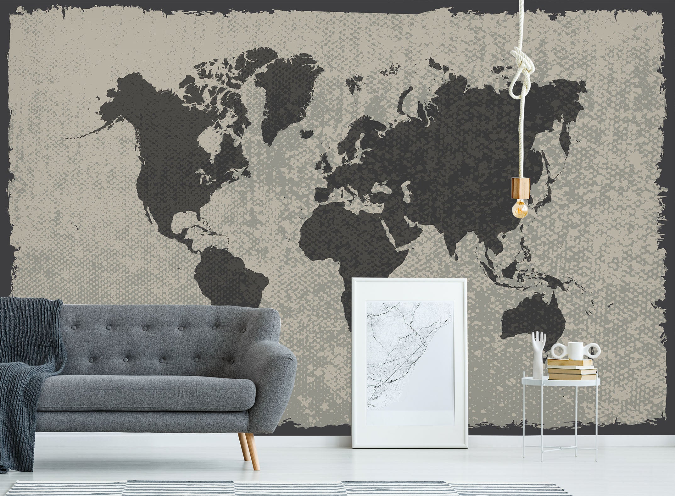 3D Black Pattern 2004 World Map Wall Murals