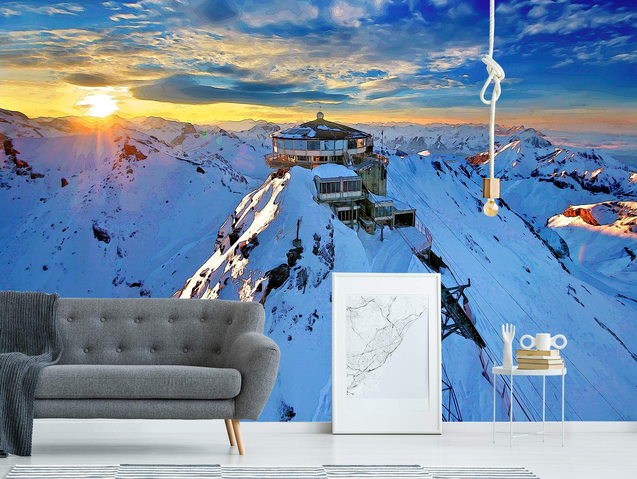 3D Snow Mountain Top Sun 9186 Alius Herb Wall Mural Wall Murals