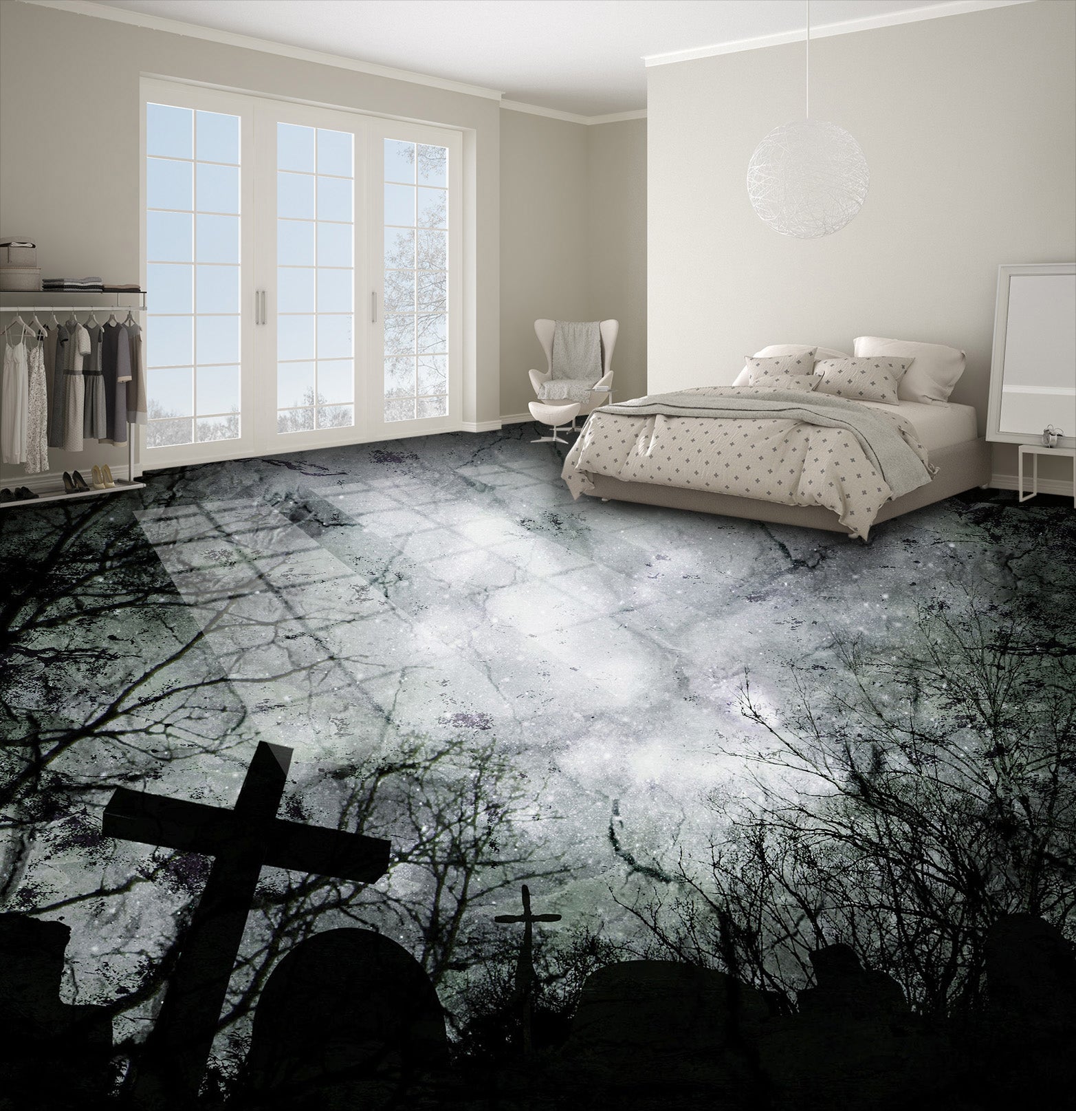 3D Dead Tree Cross 005 Floor Mural  Self-Adhesive Sticker Bathroom Non-slip Waterproof Flooring Murals