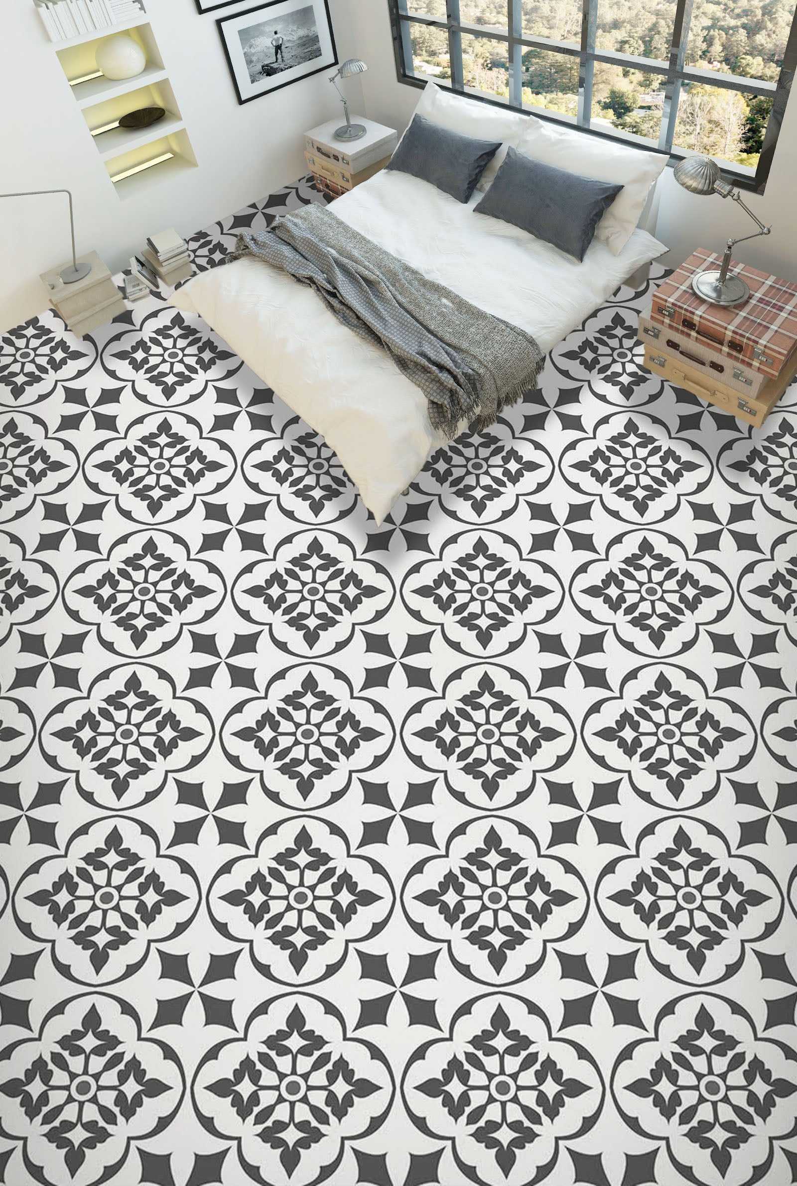 3D Dark Gray Pattern 652 Floor Mural