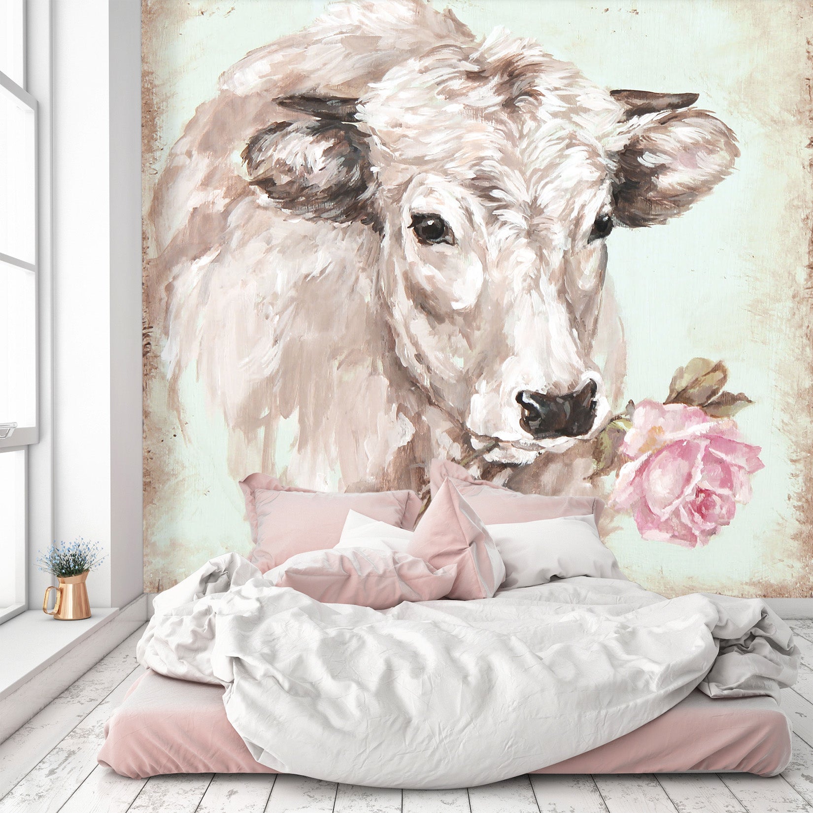 3D Cow Rose 1401 Debi Coules Wall Mural Wall Murals