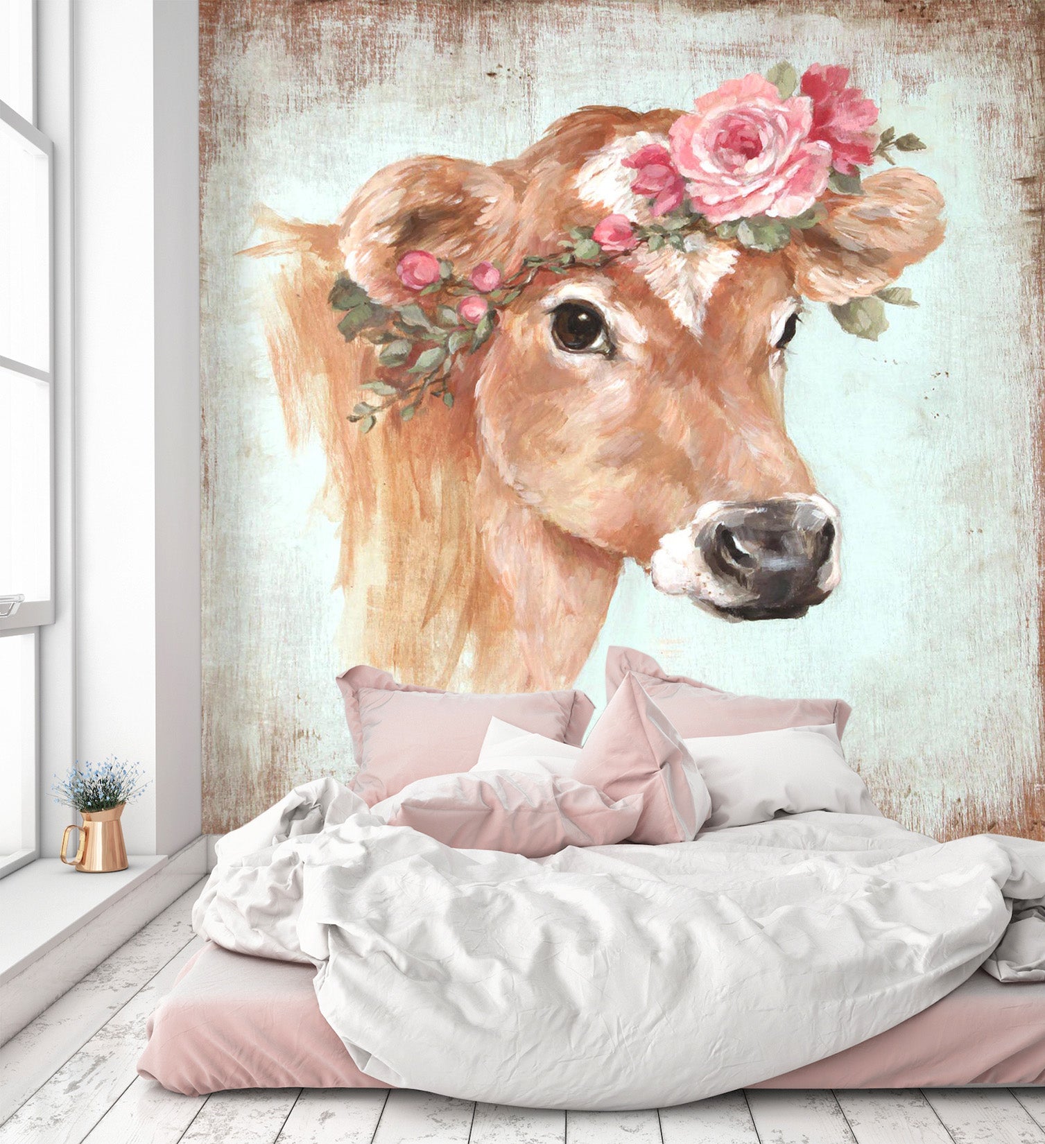 3D Cow Rose 1410 Debi Coules Wall Mural Wall Murals