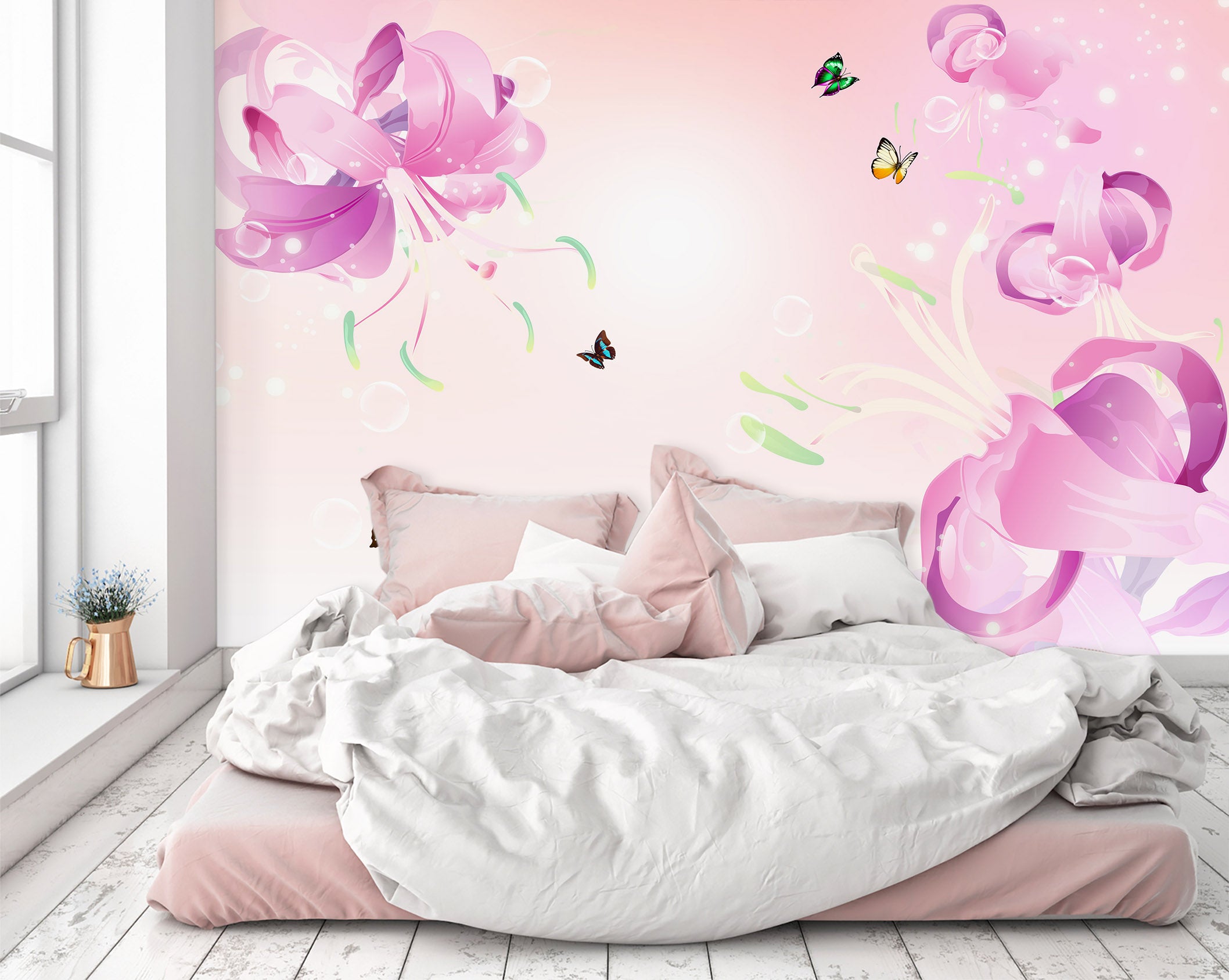 3D Pink Flowers 1539 Wall Murals