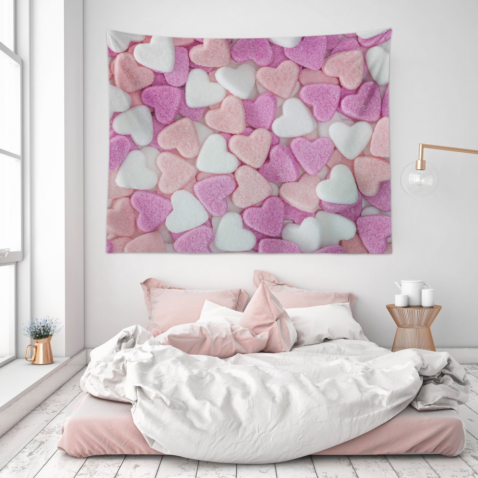 3D Pink White Heart 11673 Assaf Frank Tapestry Hanging Cloth Hang