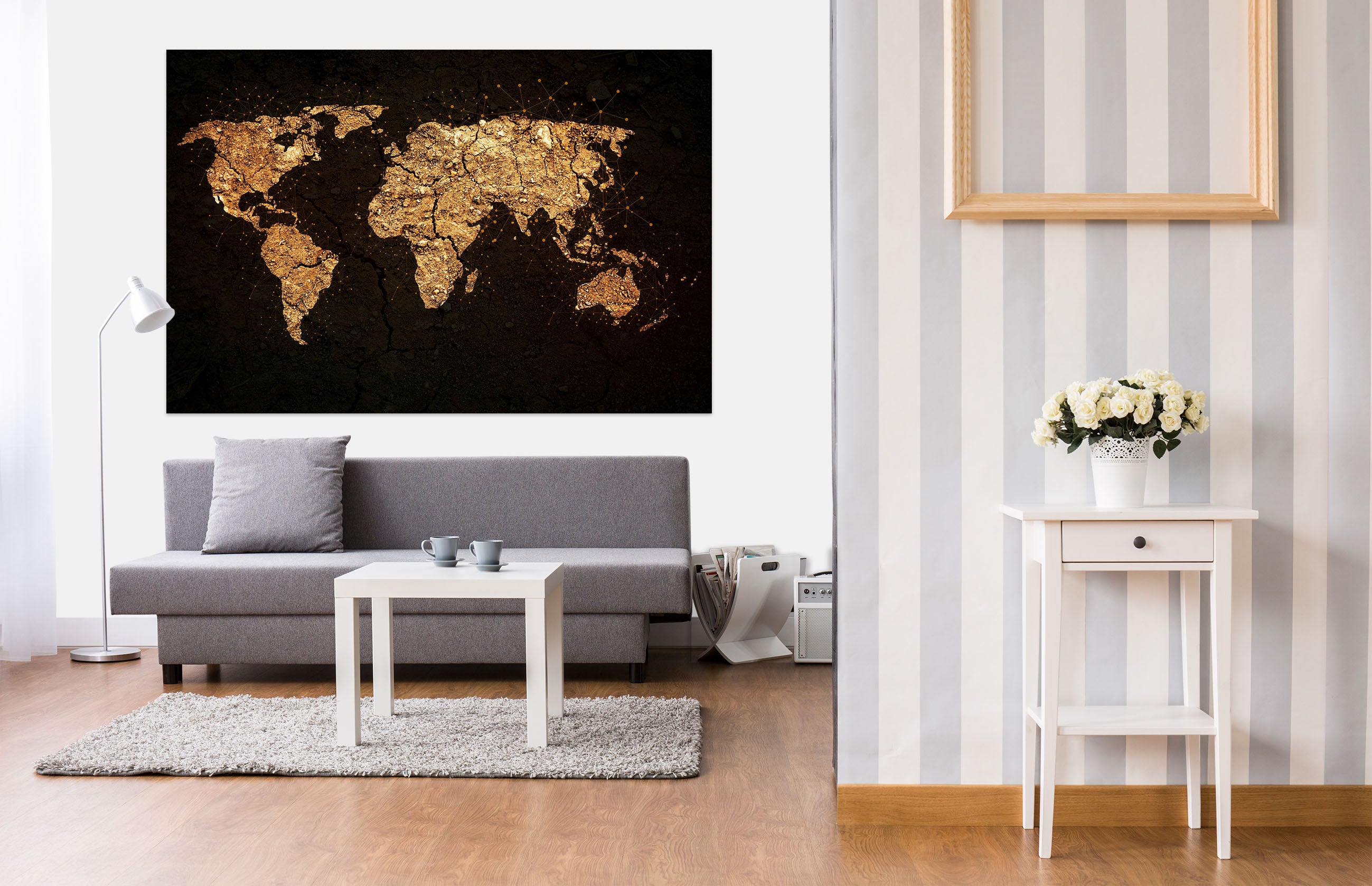 3D Gold Pattern 219 World Map Wall Sticker