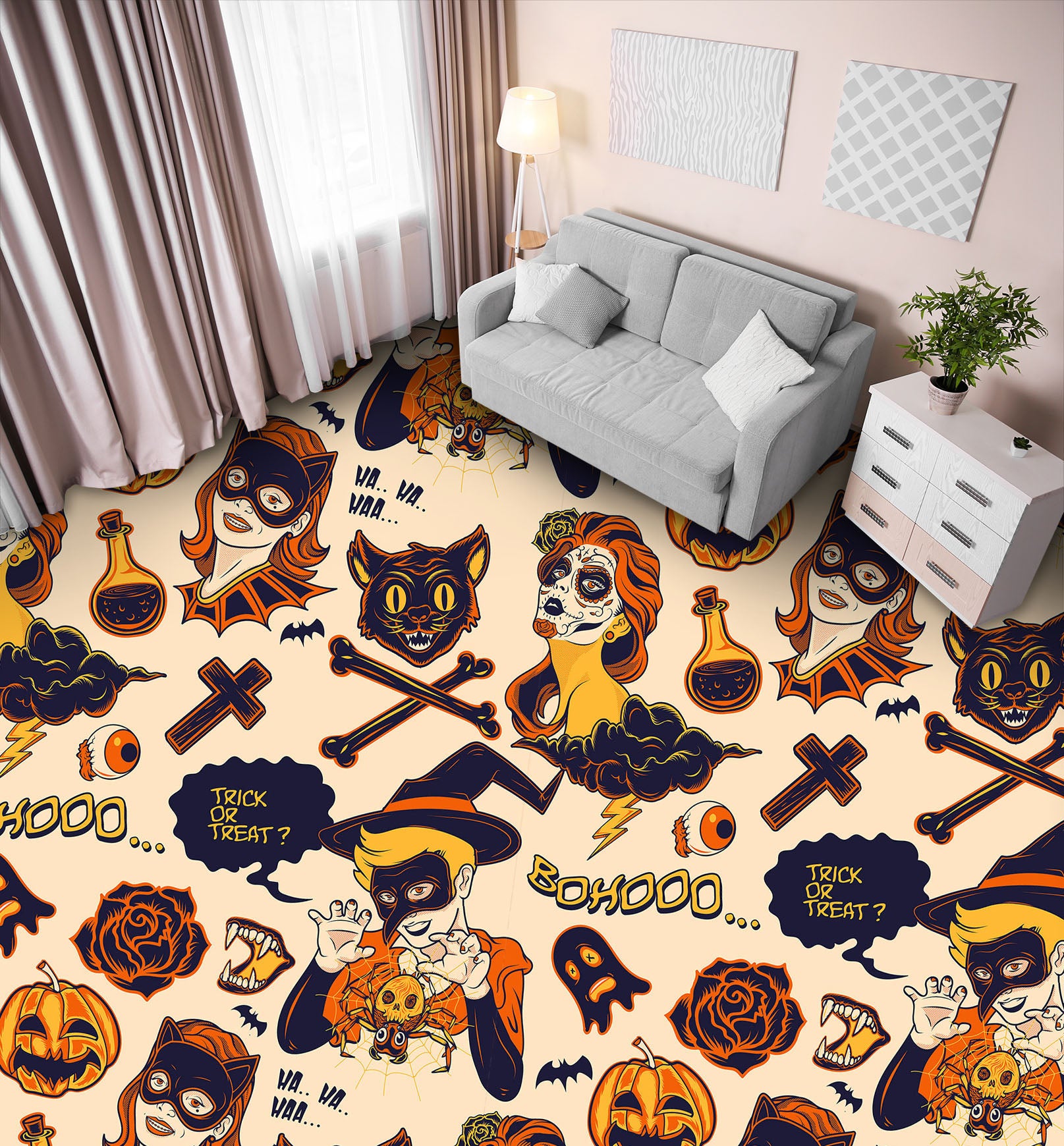 3D Halloween Fun 009 Floor Mural  Self-Adhesive Sticker Bathroom Non-slip Waterproof Flooring Murals