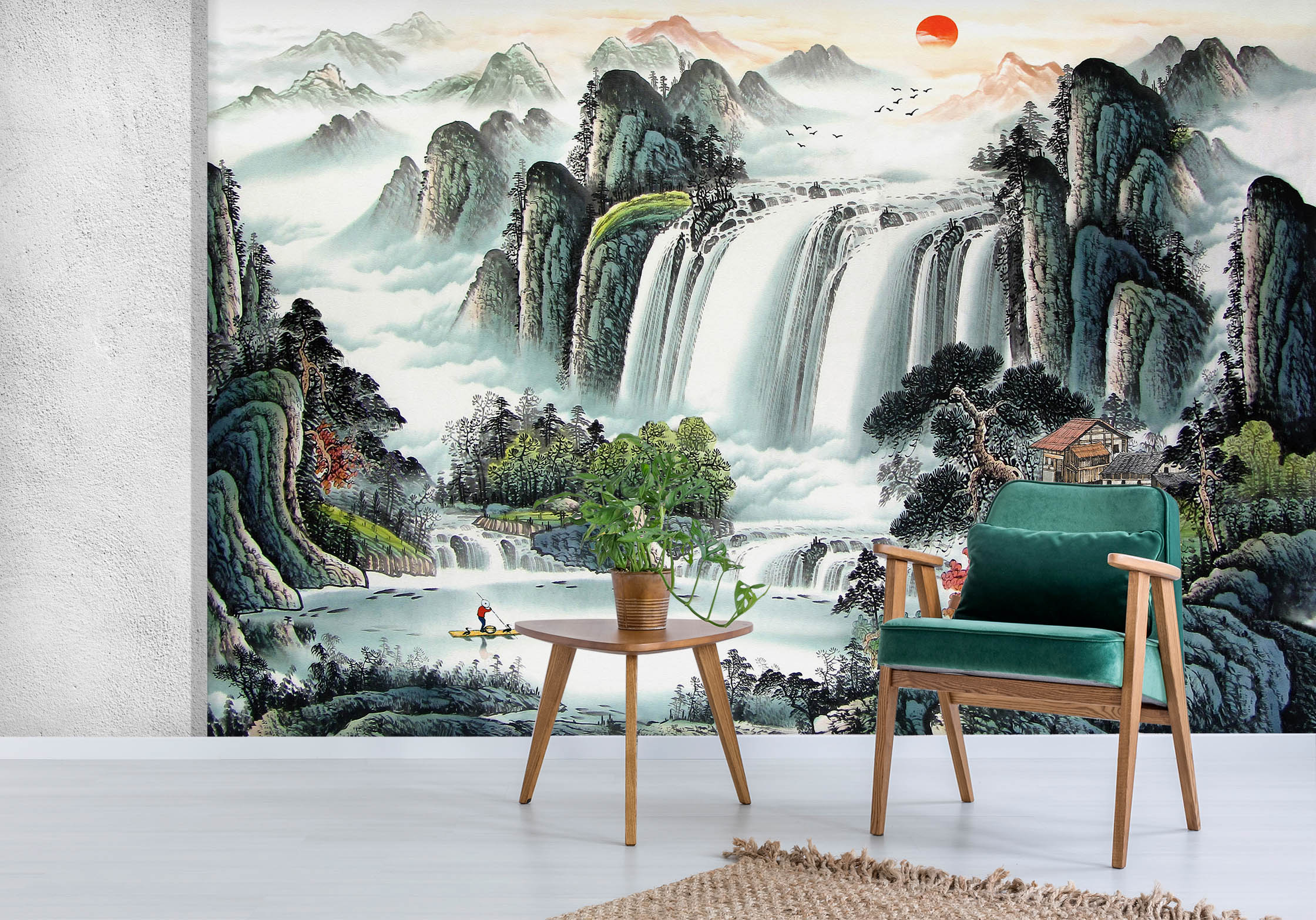 3D Alpine Waterfall 1449 Wall Murals