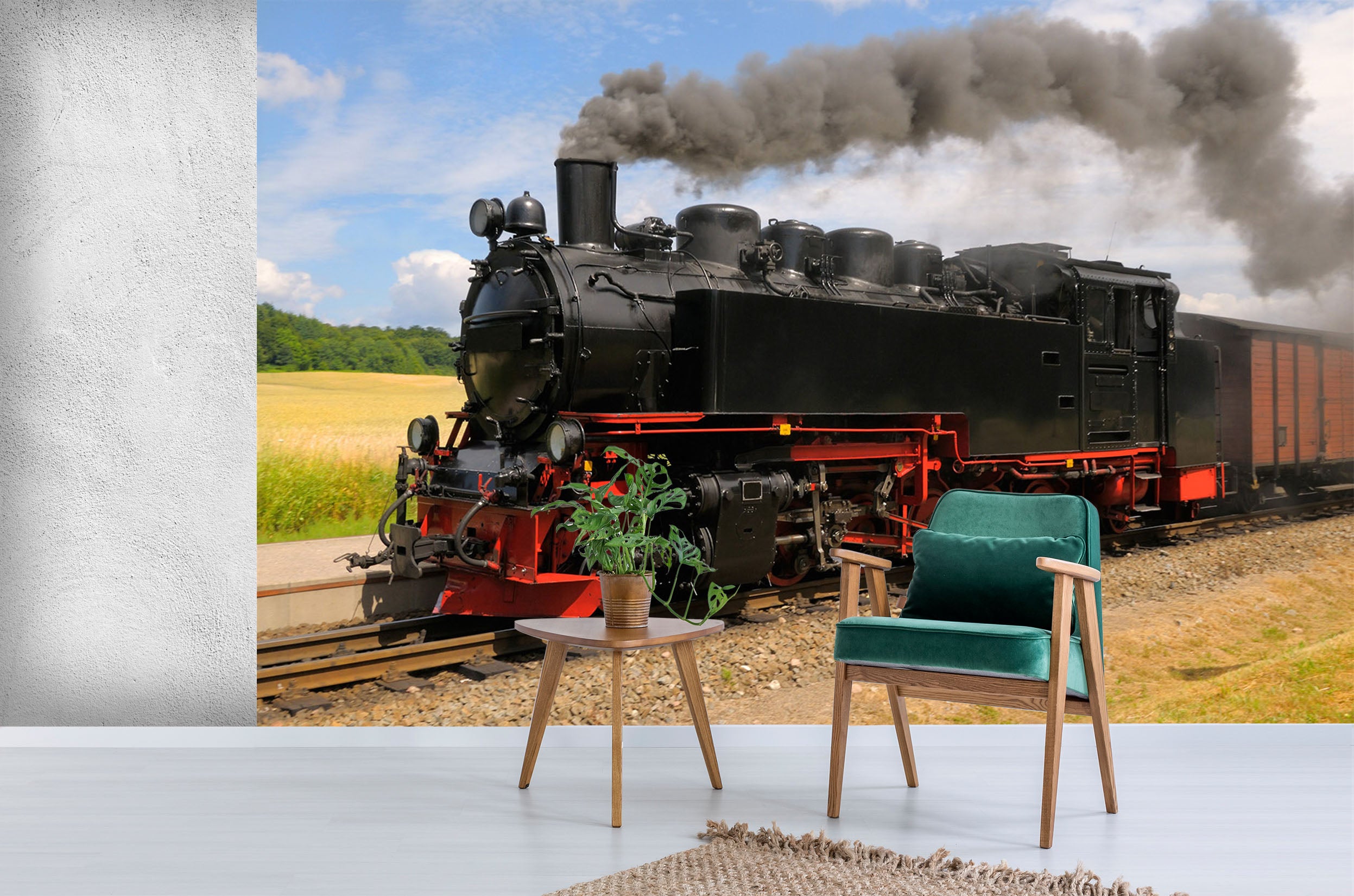 3D Steam Train 291 Vehicle Wall Murals