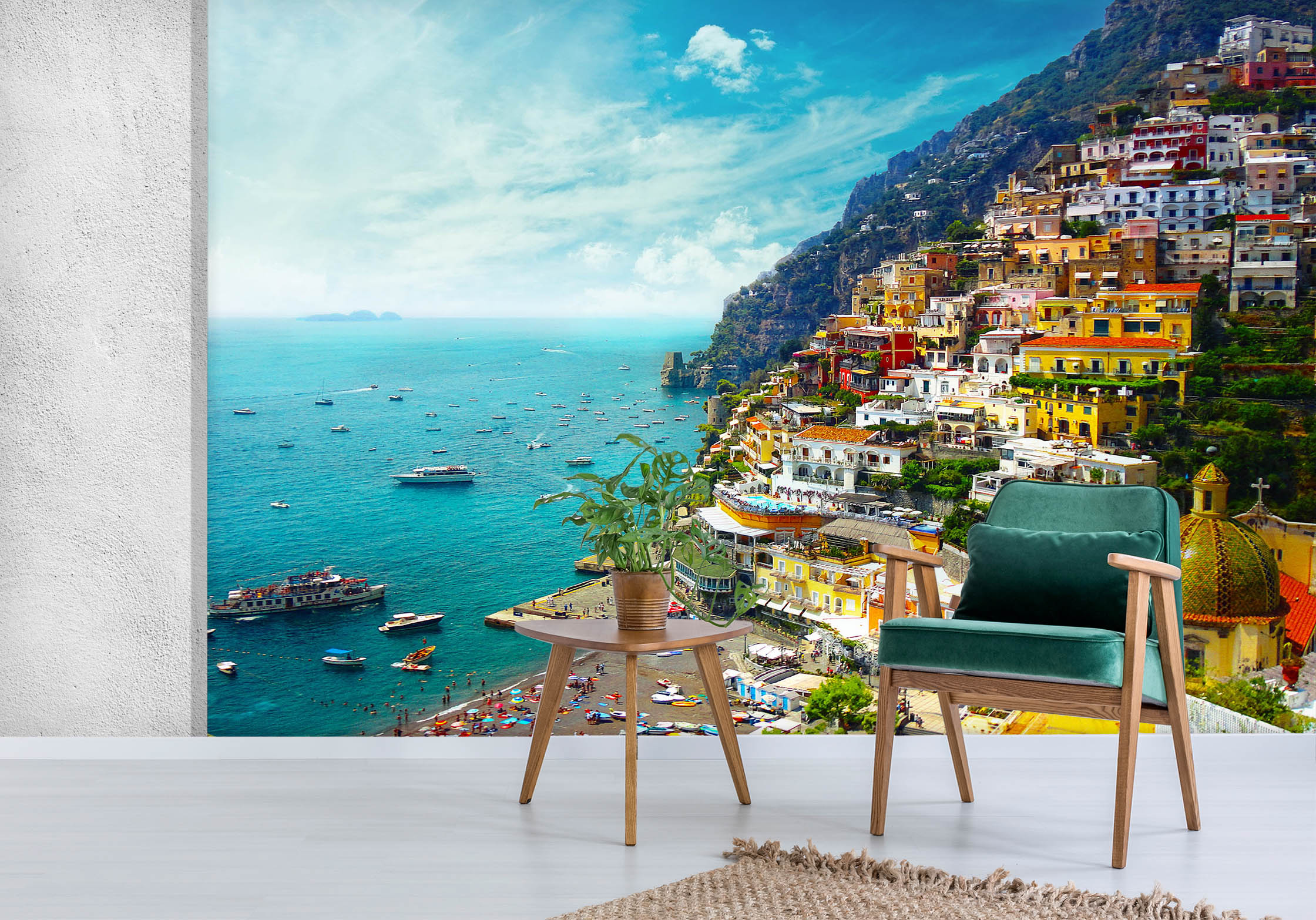 3D Houses Hill Sea 57211 Wall Murals