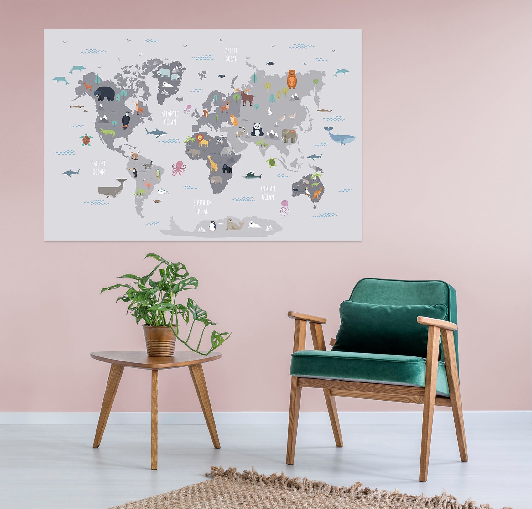 3D Grey Art 255 World Map Wall Sticker