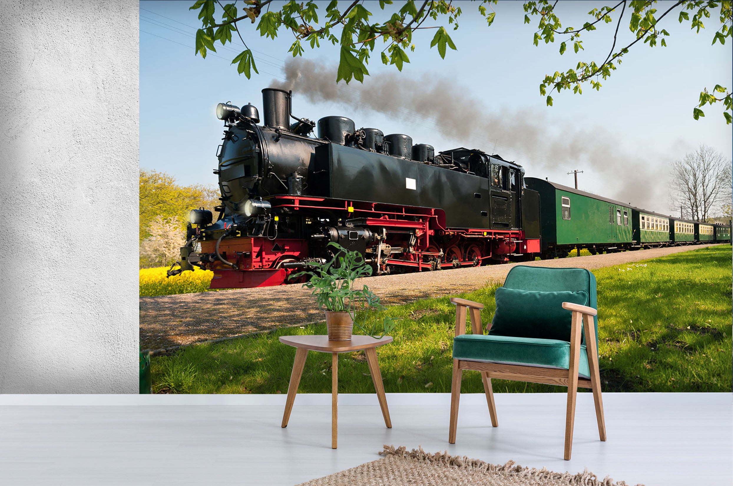 3D Tree Train Smoke 159 Vehicle Wall Murals