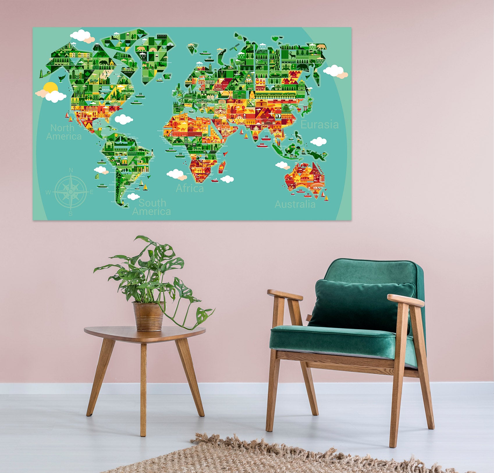 3D Color Island 220 World Map Wall Sticker