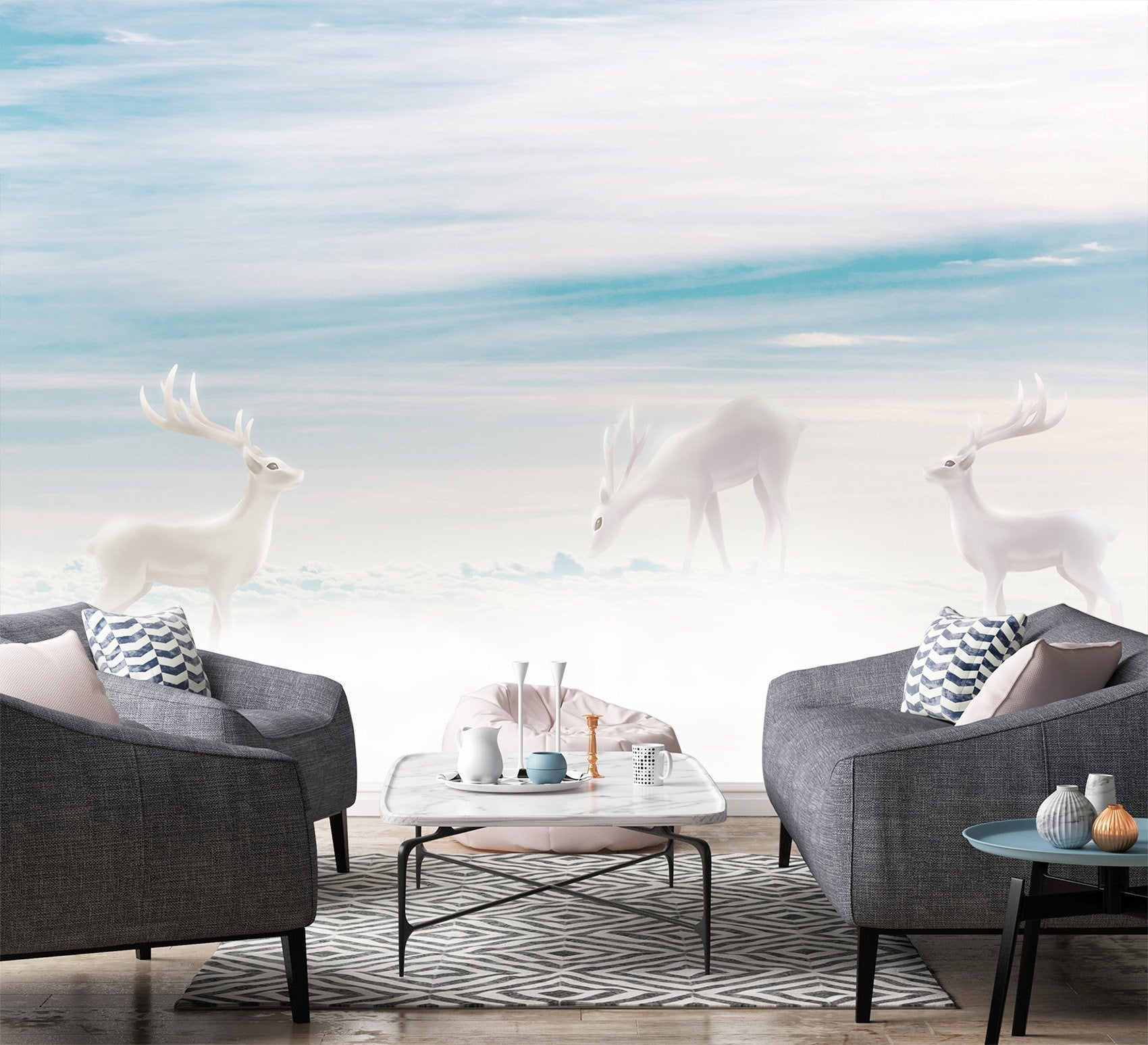3D Hazy White Deer 521 Wallpaper AJ Wallpaper 2 