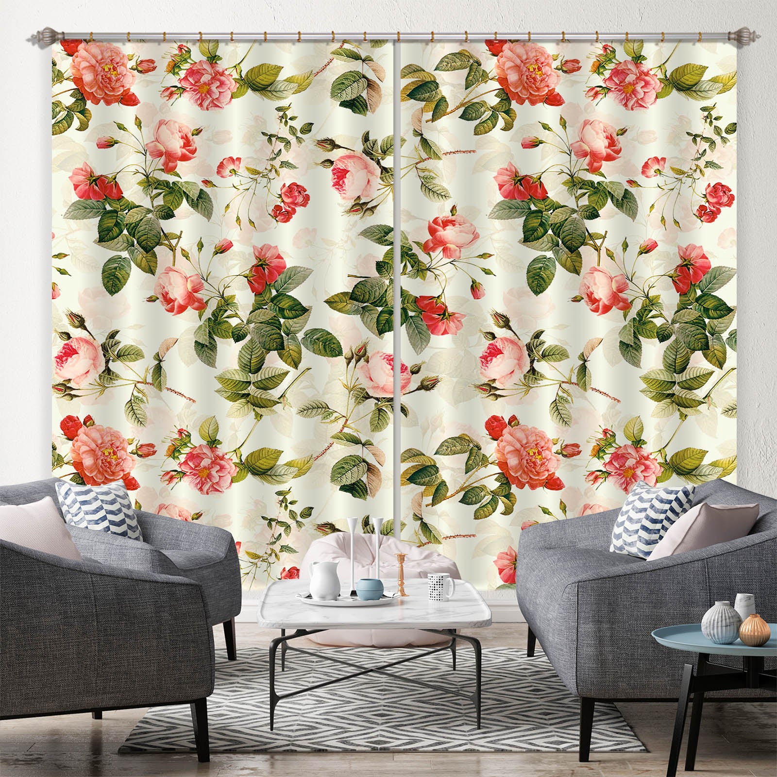 3D Pink Flowers 129 Uta Naumann Curtain Curtains Drapes
