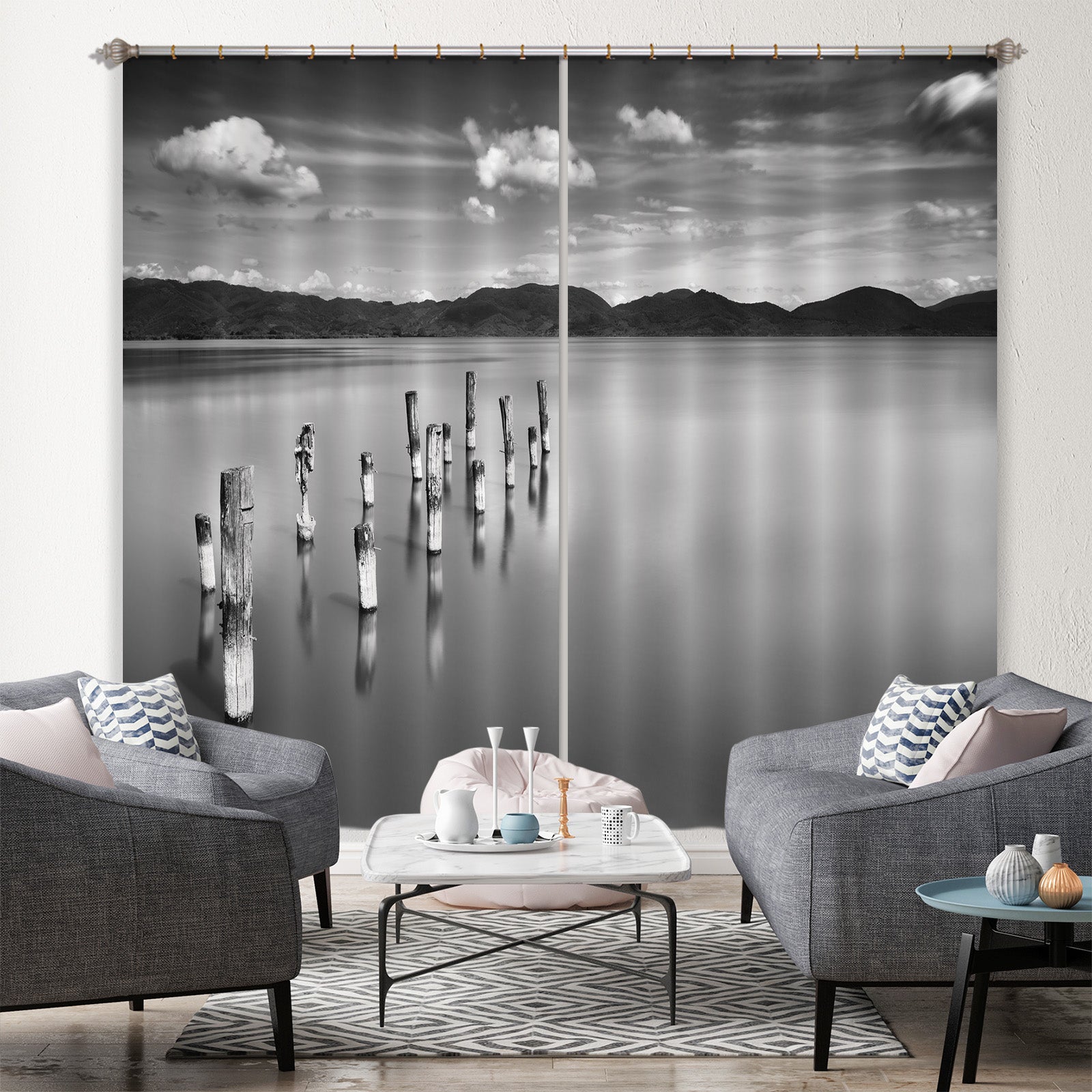 3D Grey Water Stream 162 Marco Carmassi Curtain Curtains Drapes