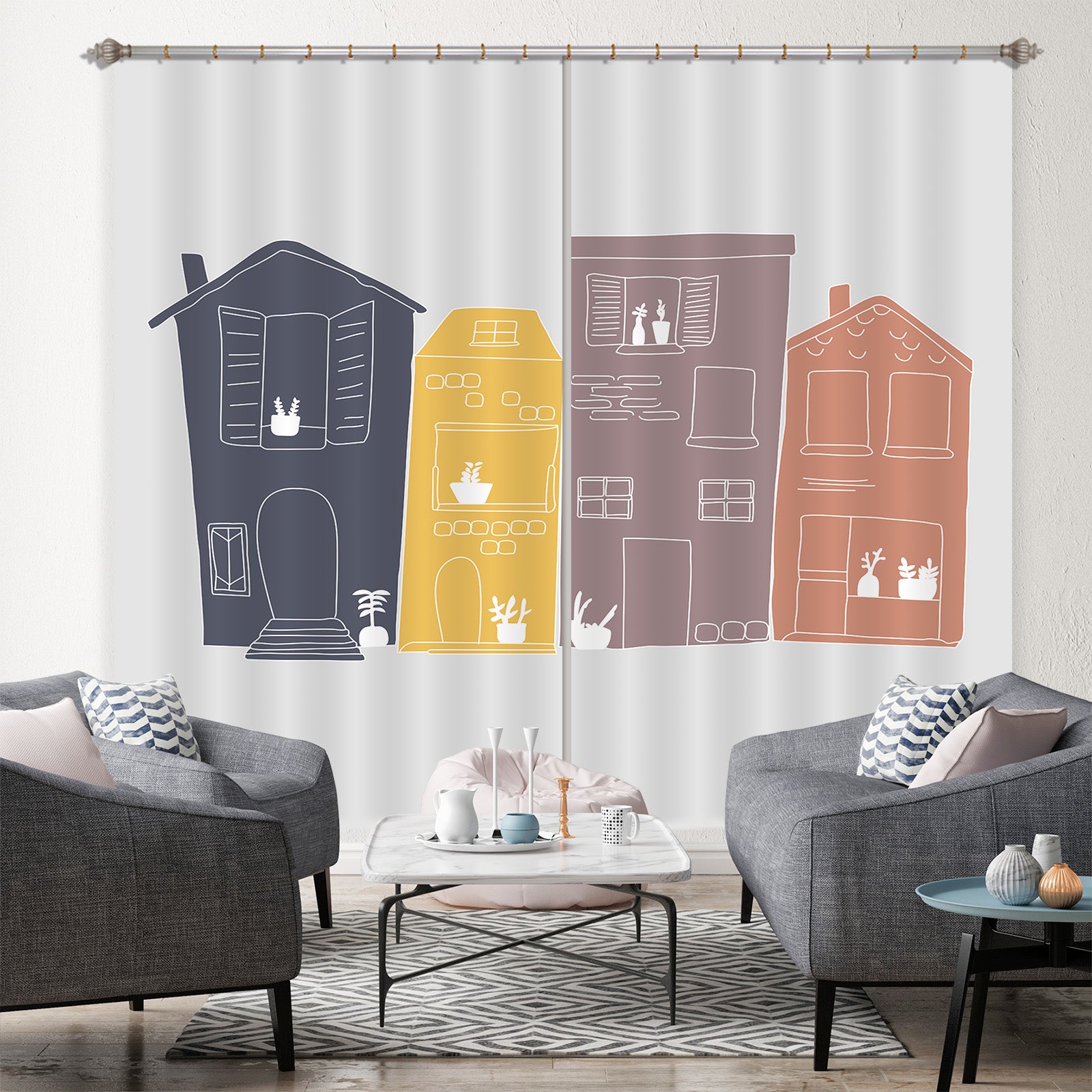 3D Color Houses 045 Jillian Helvey Curtain Curtains Drapes