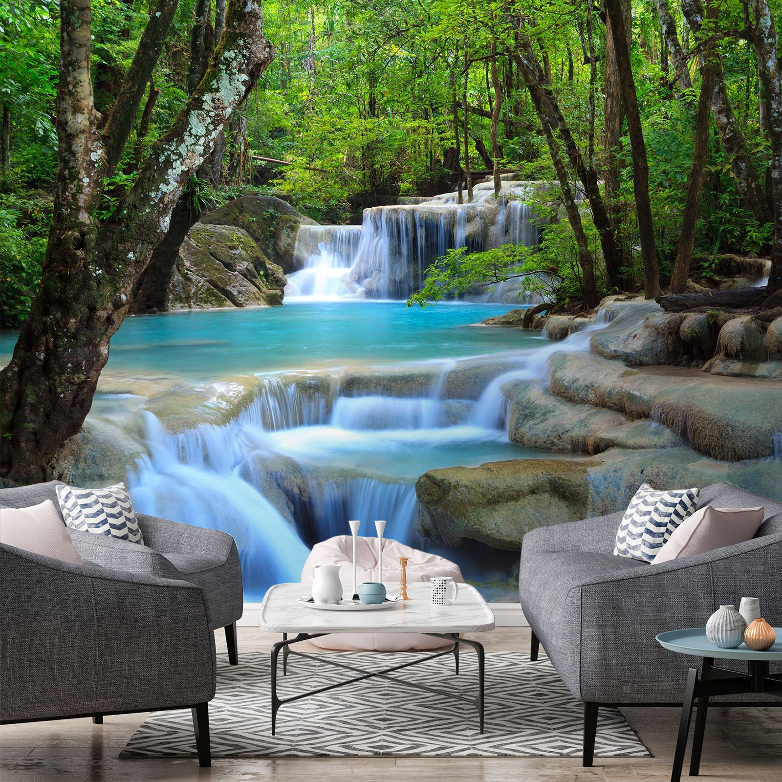 3D Waterfall Woods 1543 Wall Murals