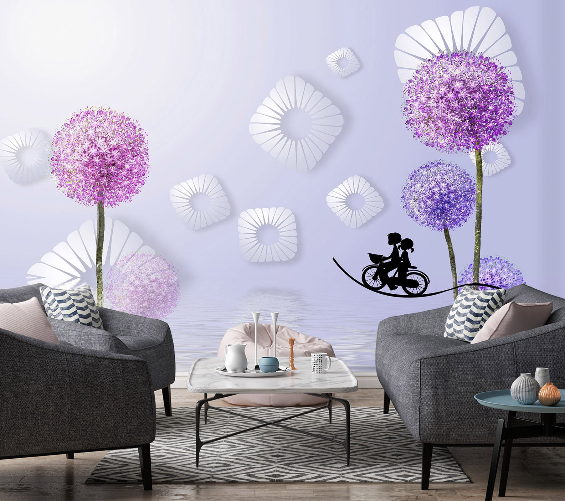 3D Purple Dandelion 1542 Wall Murals