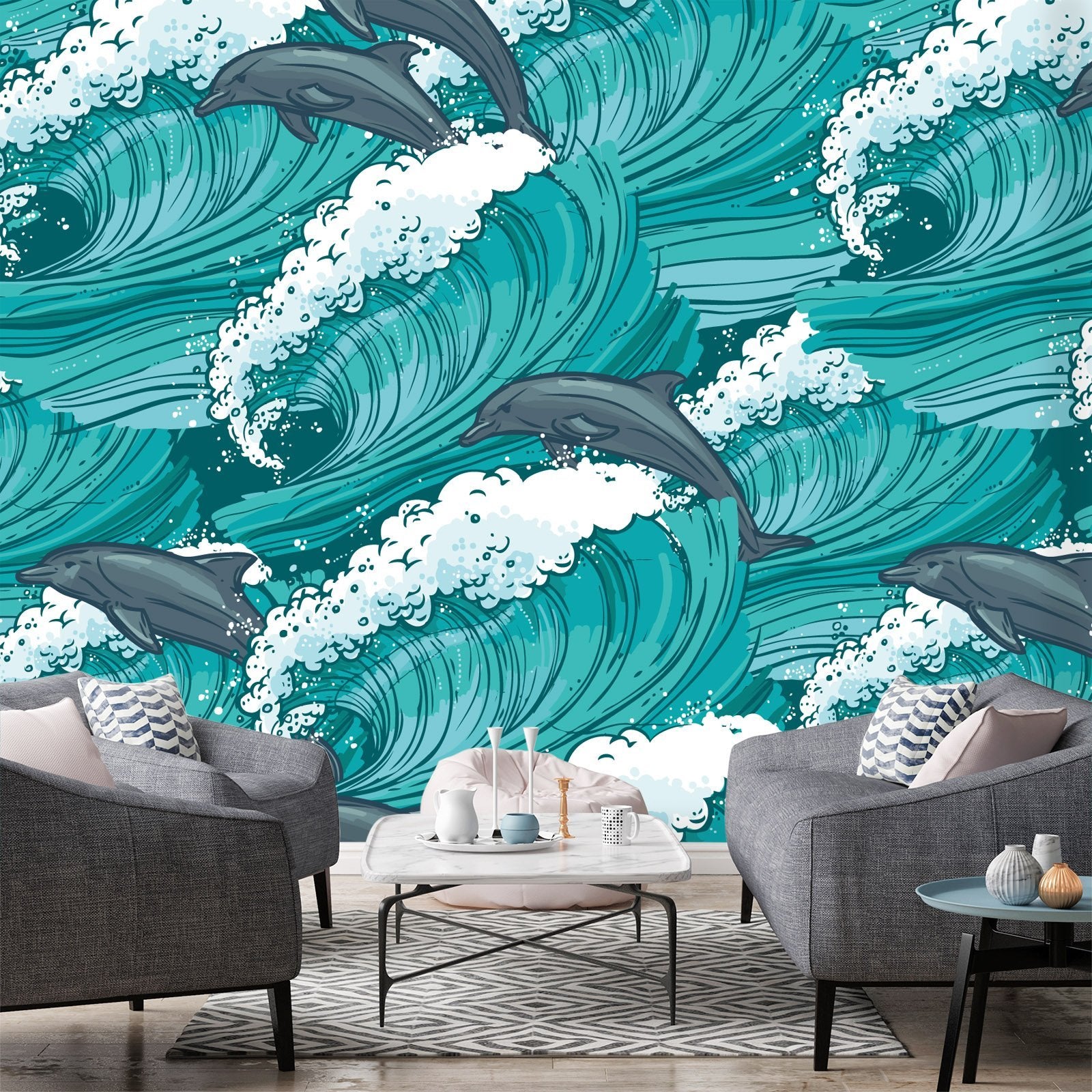 3D Wave Dolphin 554 Wallpaper AJ Wallpaper 