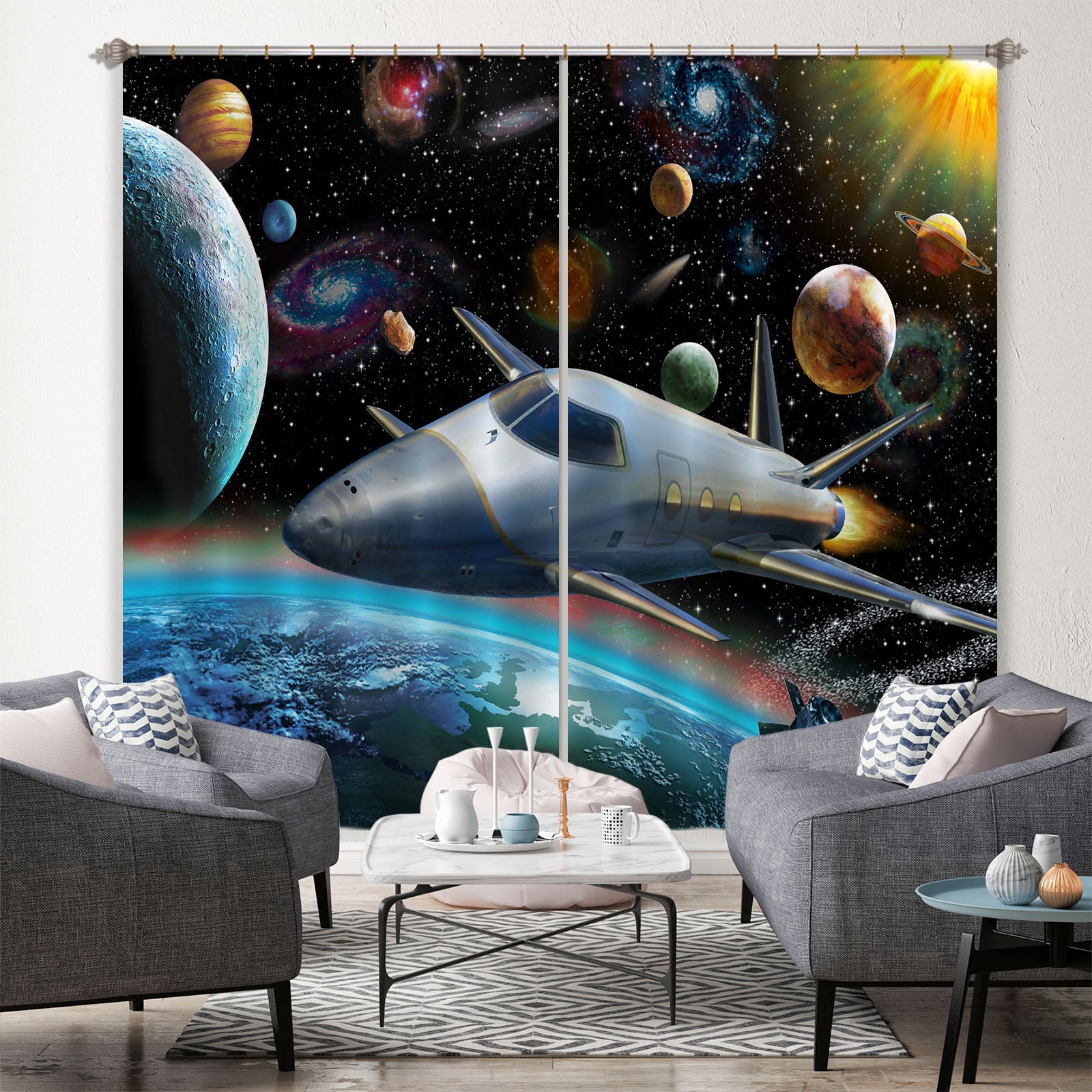 3D Spacecraft 060 Adrian Chesterman Curtain Curtains Drapes