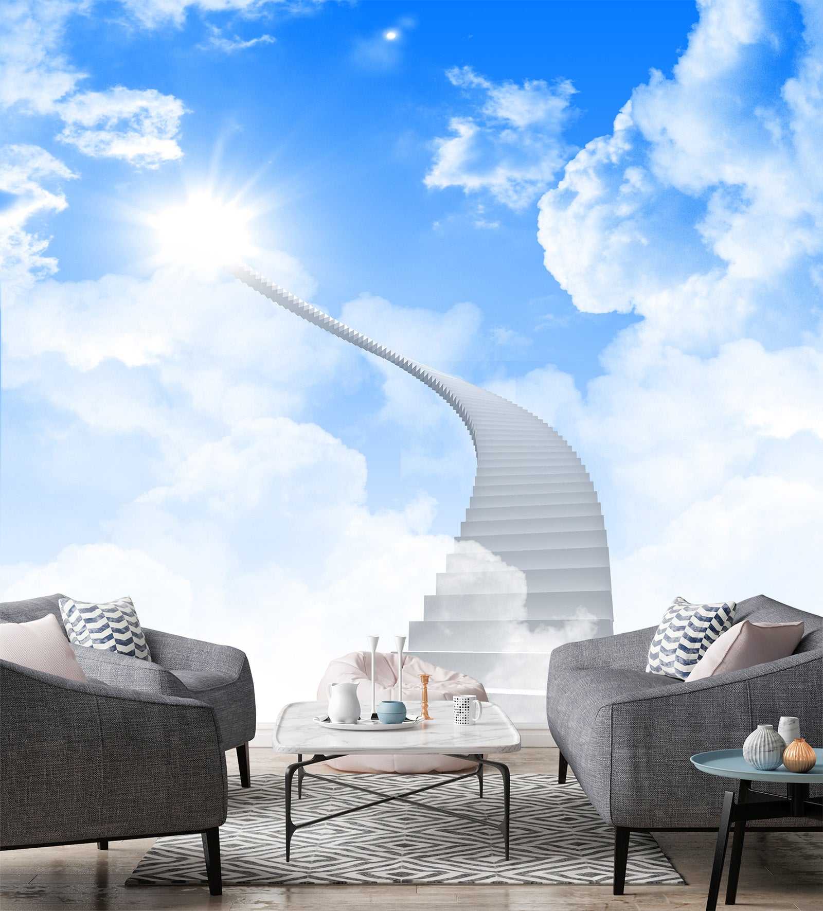 3D Blue Sky White Clouds 1466 Wall Murals