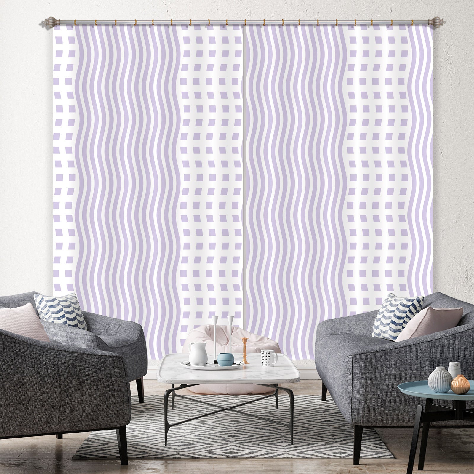 3D Purple Stripe Dots 98120 Kasumi Loffler Curtain Curtains Drapes