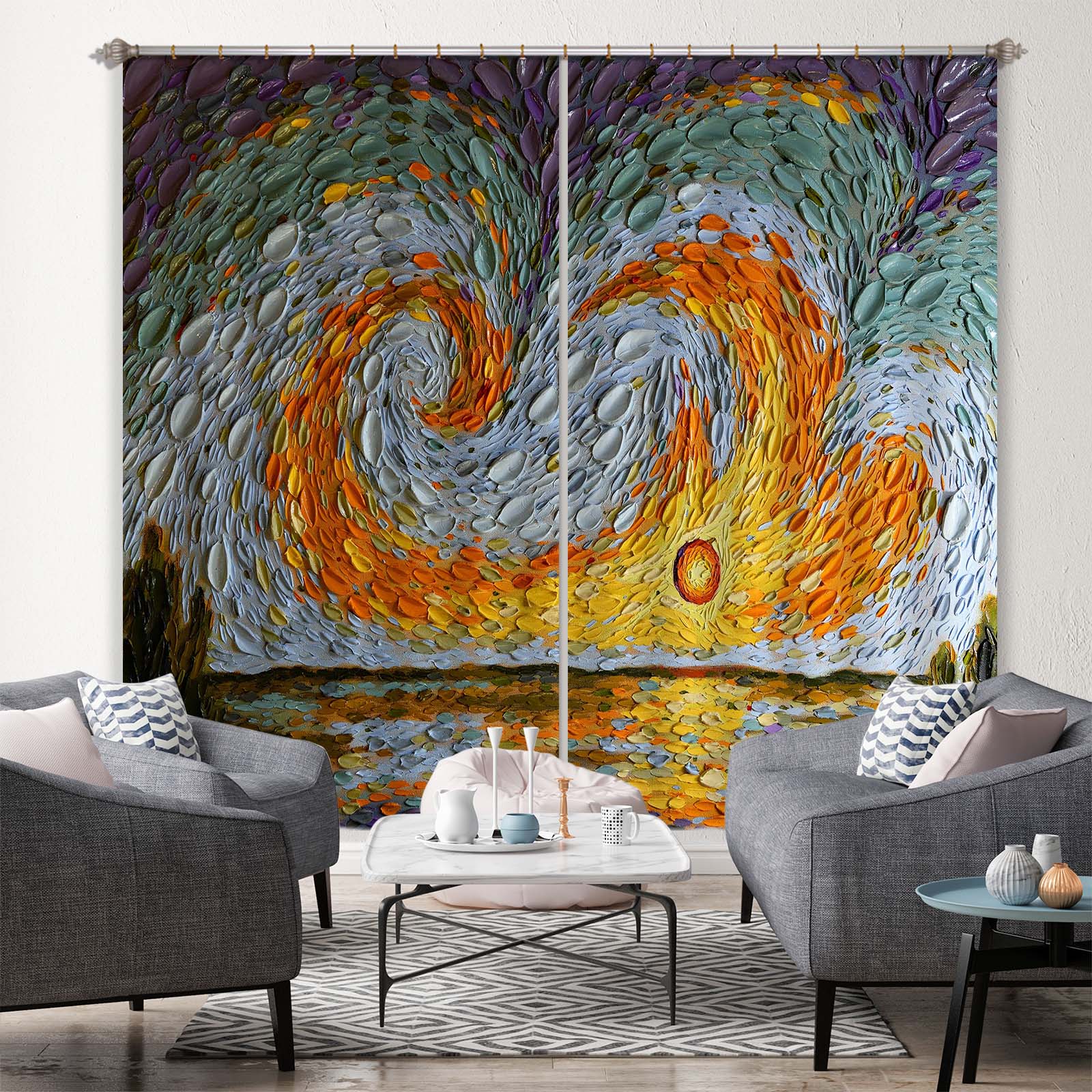 3D Orange Flame 047 Dena Tollefson Curtain Curtains Drapes