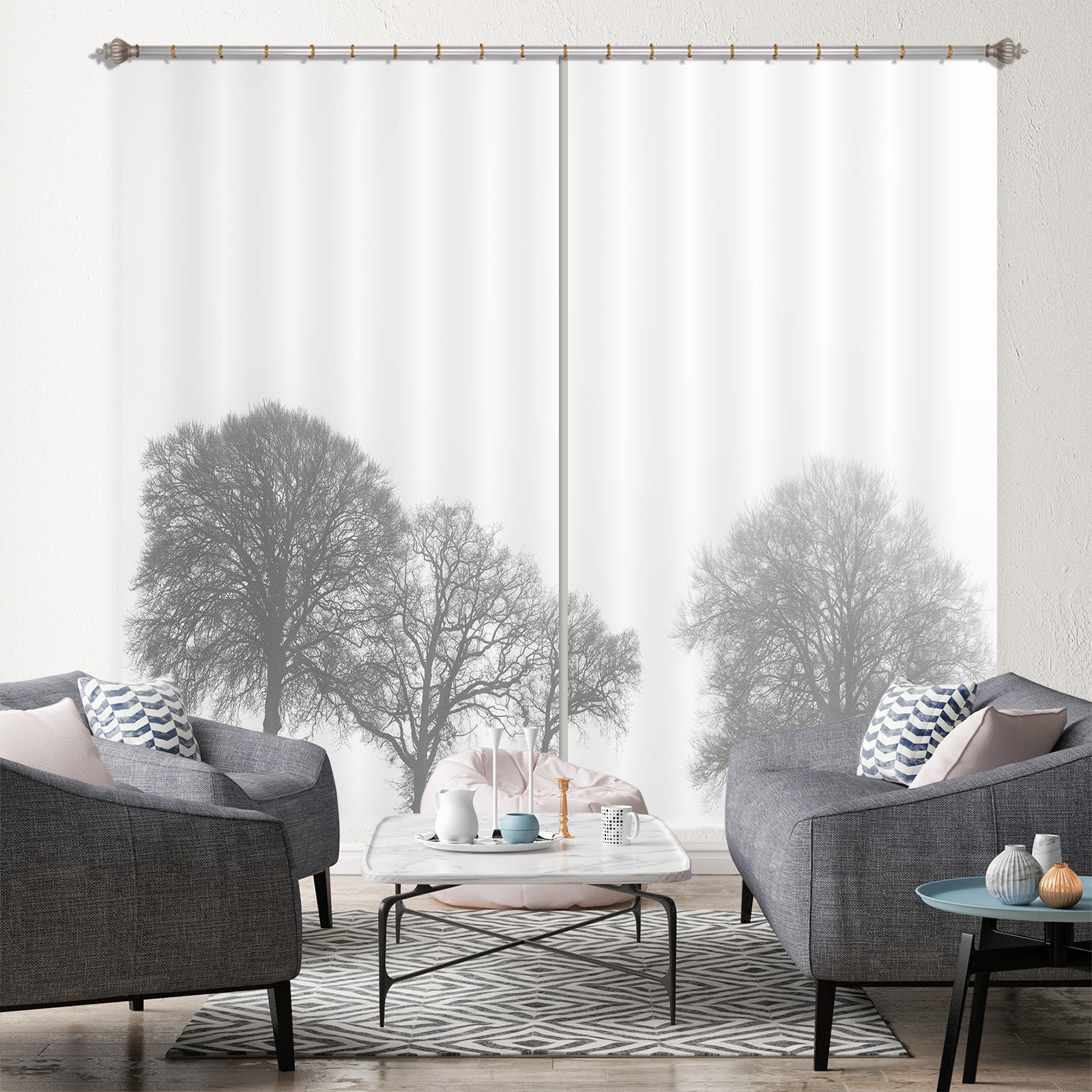 3D Grey Tree 6367 Assaf Frank Curtain Curtains Drapes