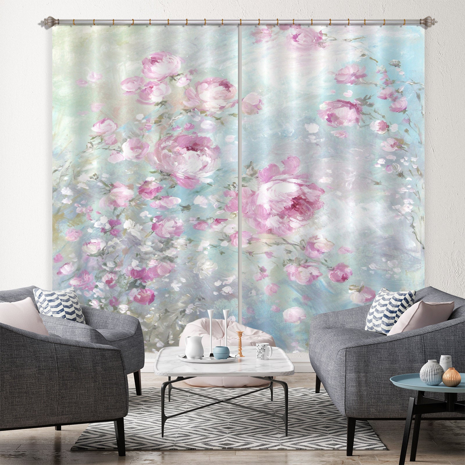 3D Pink Flowers 056 Debi Coules Curtain Curtains Drapes
