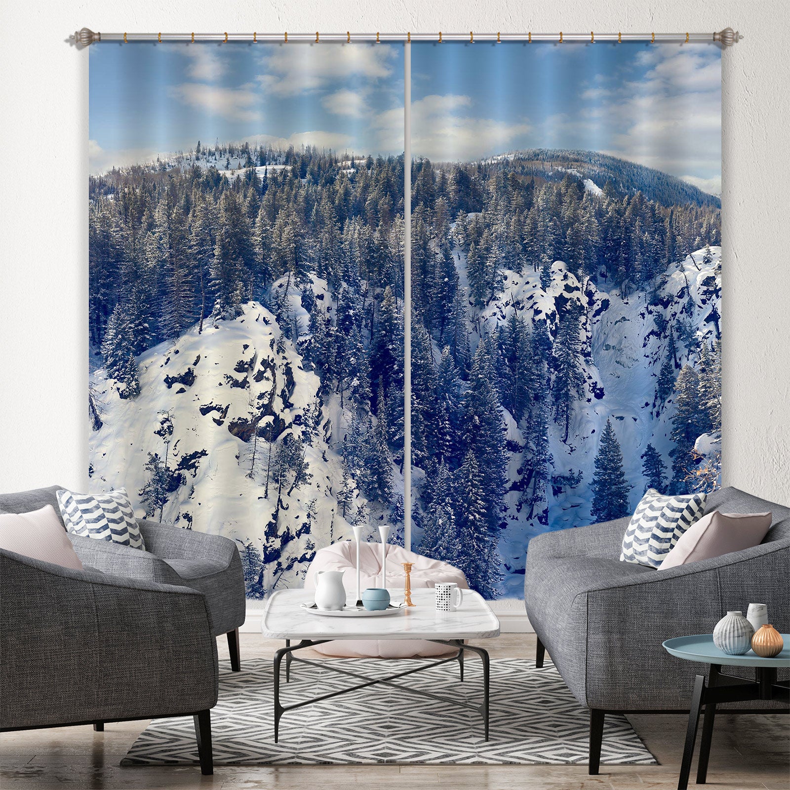 3D Snow Forest 5329 Beth Sheridan Curtain Curtains Drapes