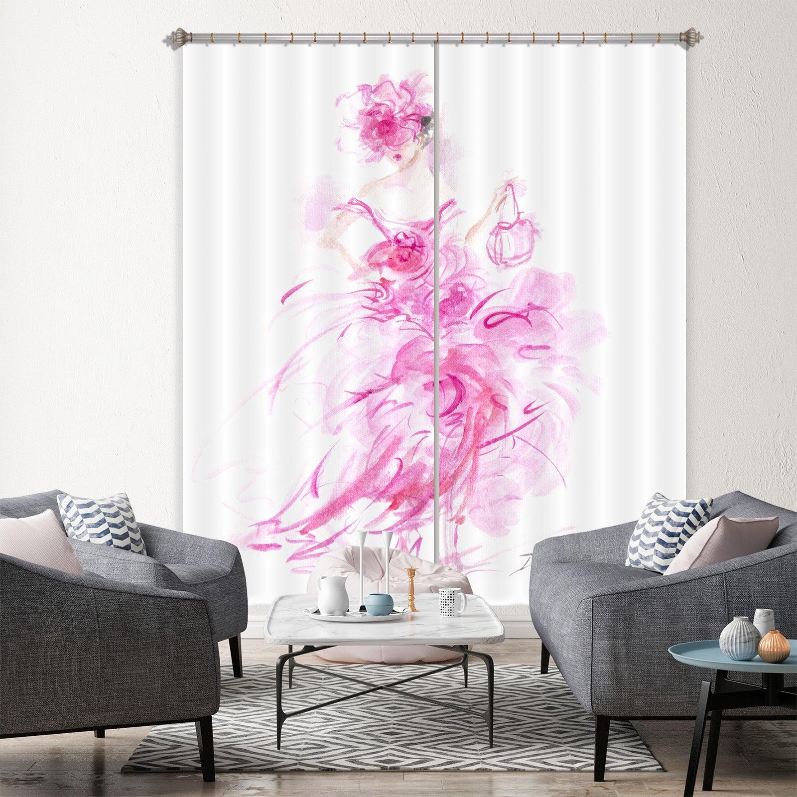 3D Pink Dress 1019 Debi Coules Curtain Curtains Drapes